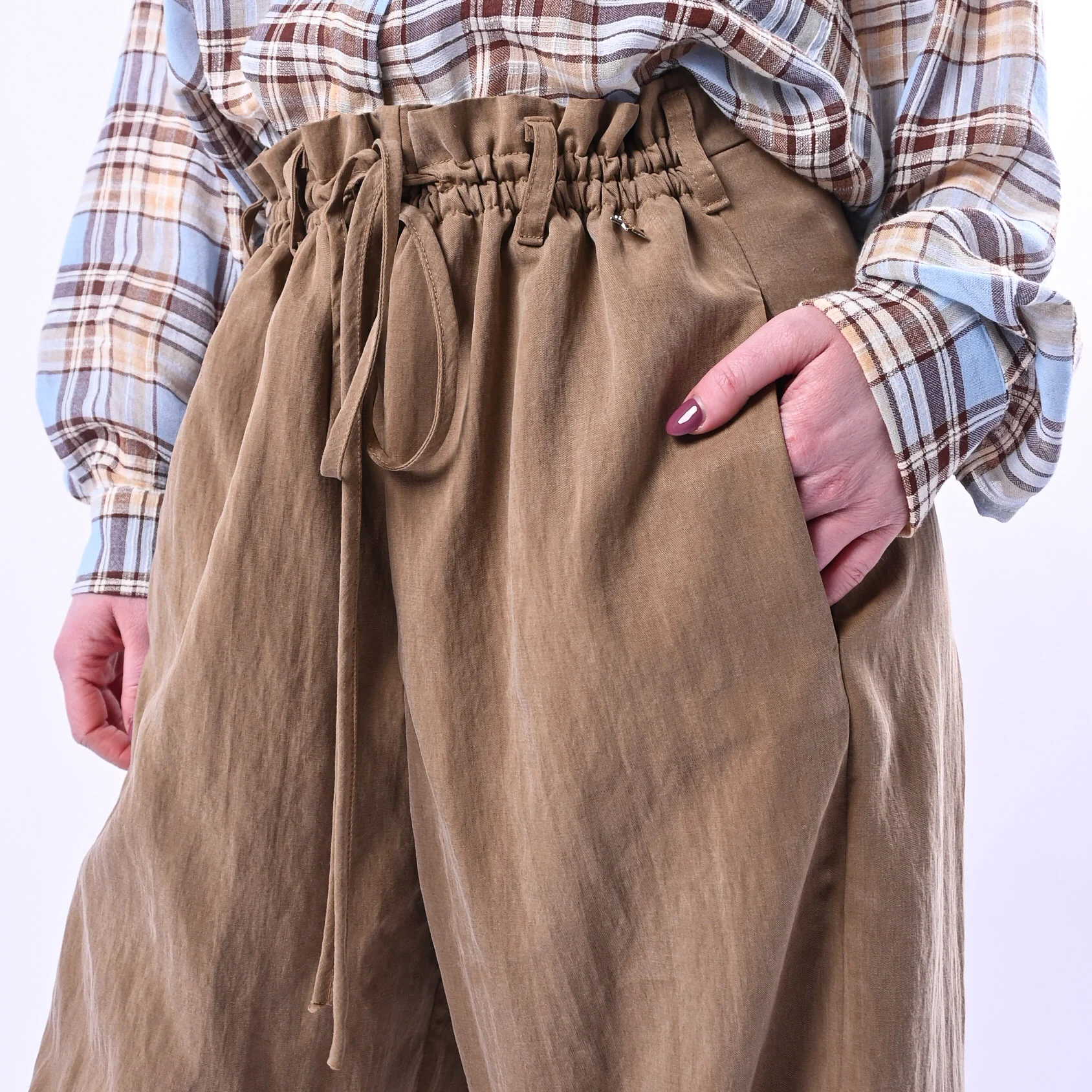 SOUVENIR - PANTALONE PALAZZO IN LYOCELL ART.M39F1074 - CAMMELLO - Image 5
