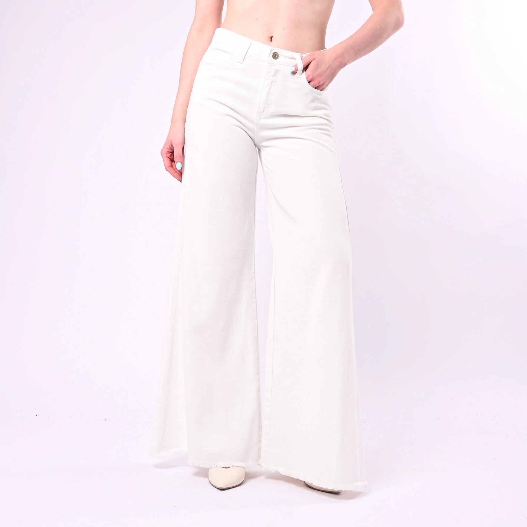 SOUVENIR - PANTALONE SFRANGIATO BULL DENIM FLUIDO ART.S39M1695/B - BIANCO