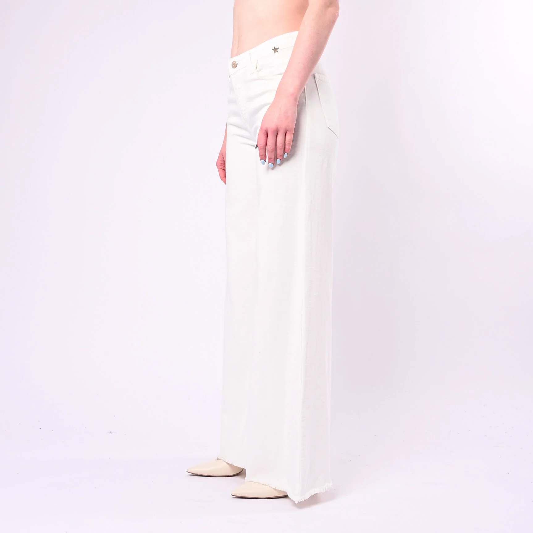 SOUVENIR - PANTALONE SFRANGIATO BULL DENIM FLUIDO ART.S39M1695/B - BIANCO - Image 3
