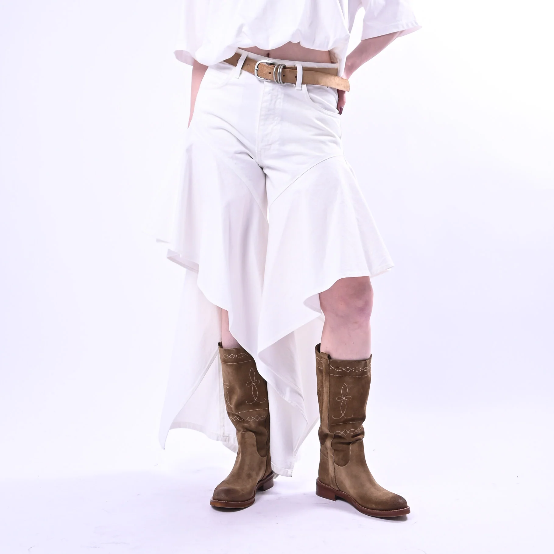 SOUVENIR - PANTALONI BULL DENIM CON VOLANT ART.S39M1380/B - BIANCO