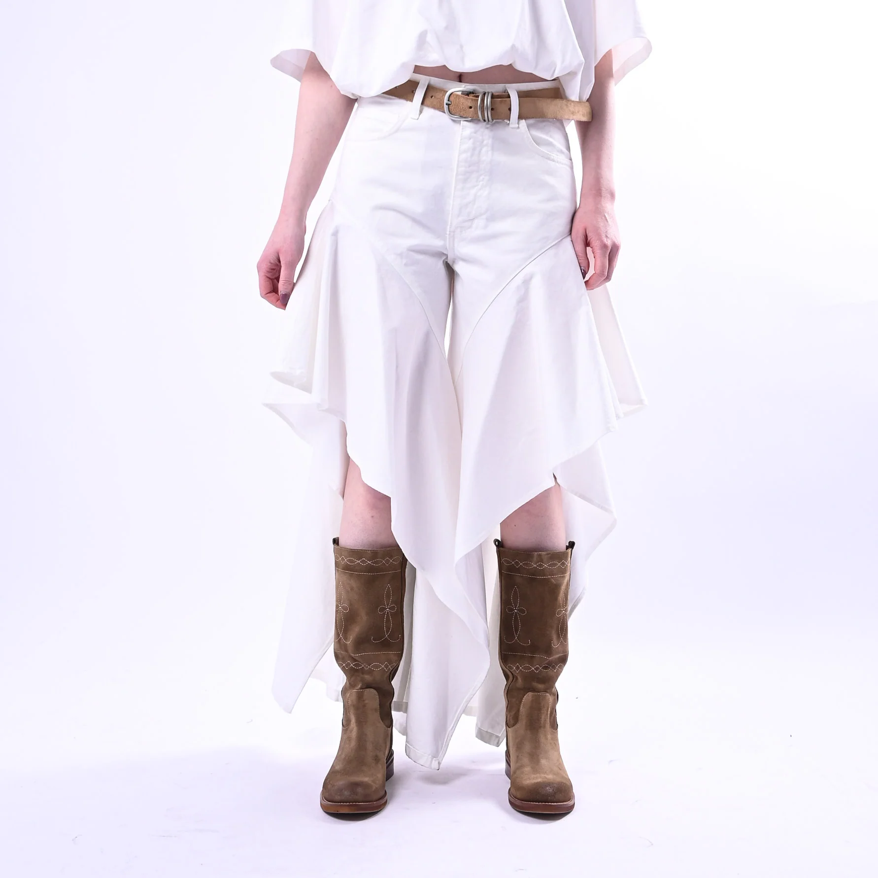 SOUVENIR - PANTALONI BULL DENIM CON VOLANT ART.S39M1380/B - BIANCO - Image 2