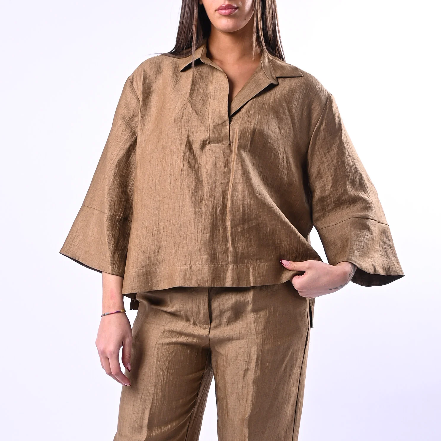 SOUVENIR PRIVE' - BLUSA A SCATOLA IN SHANTUNG ART.W39S0250 - BISCOTTO - Image 2