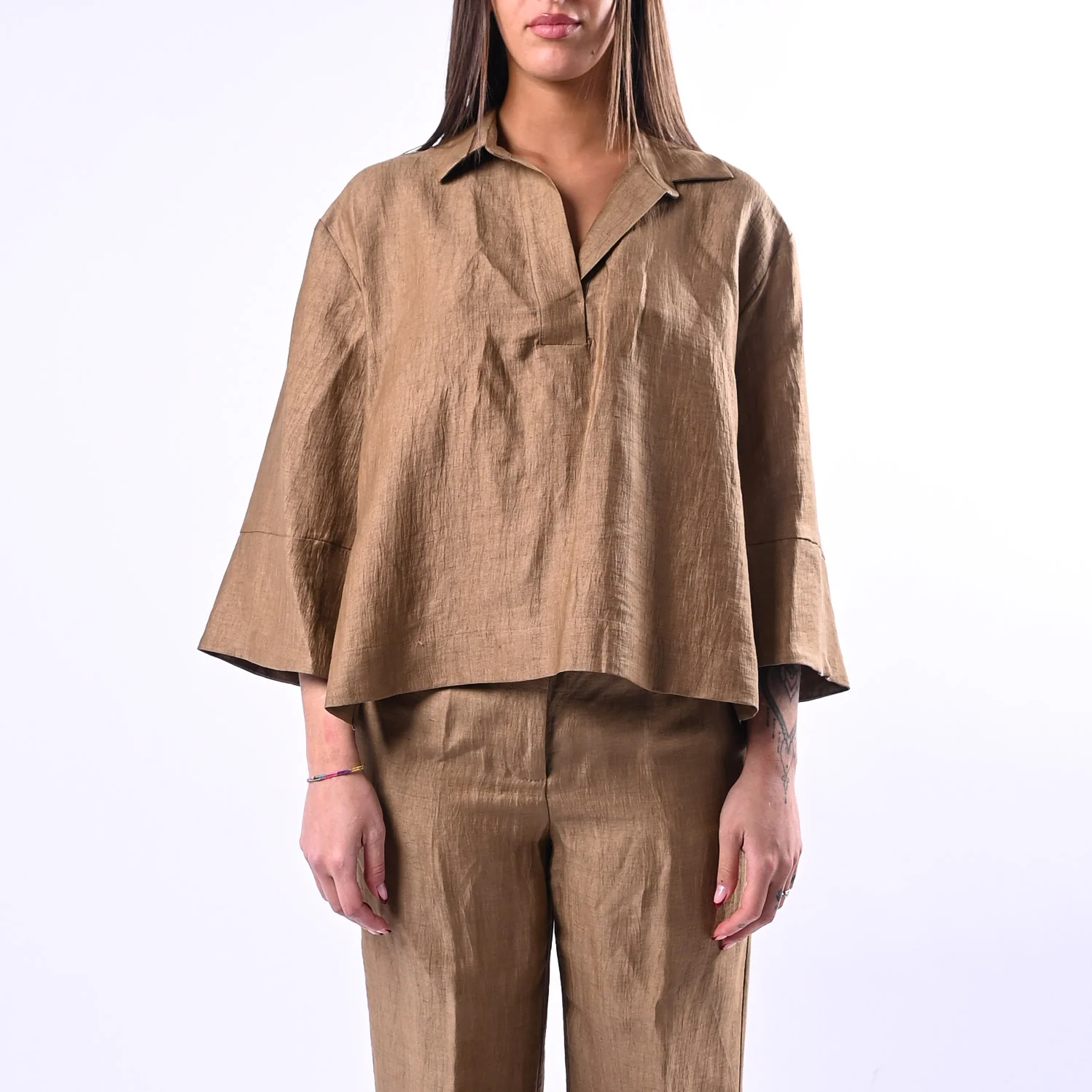SOUVENIR PRIVE' - BLUSA A SCATOLA IN SHANTUNG ART.W39S0250 - BISCOTTO - Image 3