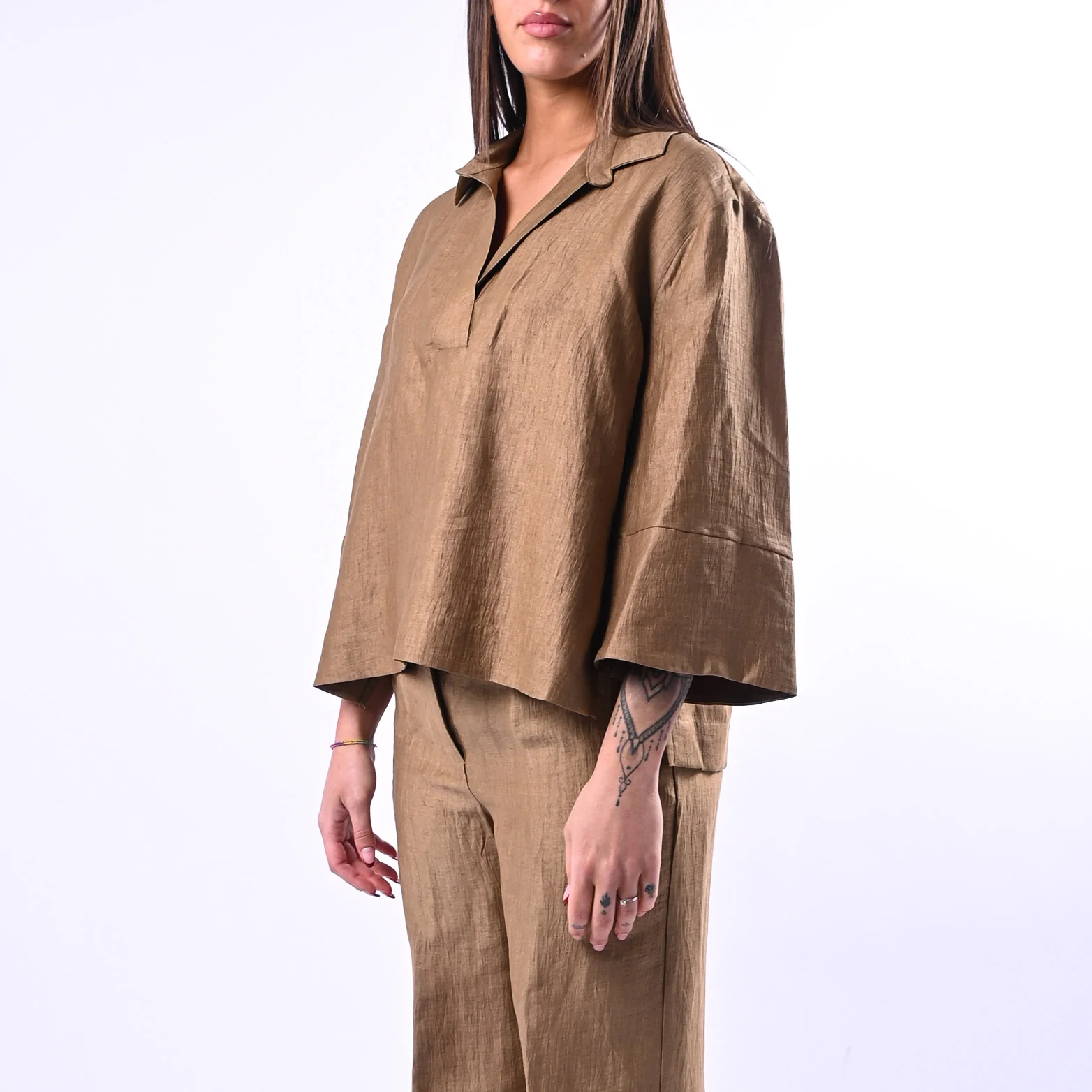 SOUVENIR PRIVE' - BLUSA A SCATOLA IN SHANTUNG ART.W39S0250 - BISCOTTO - Image 4