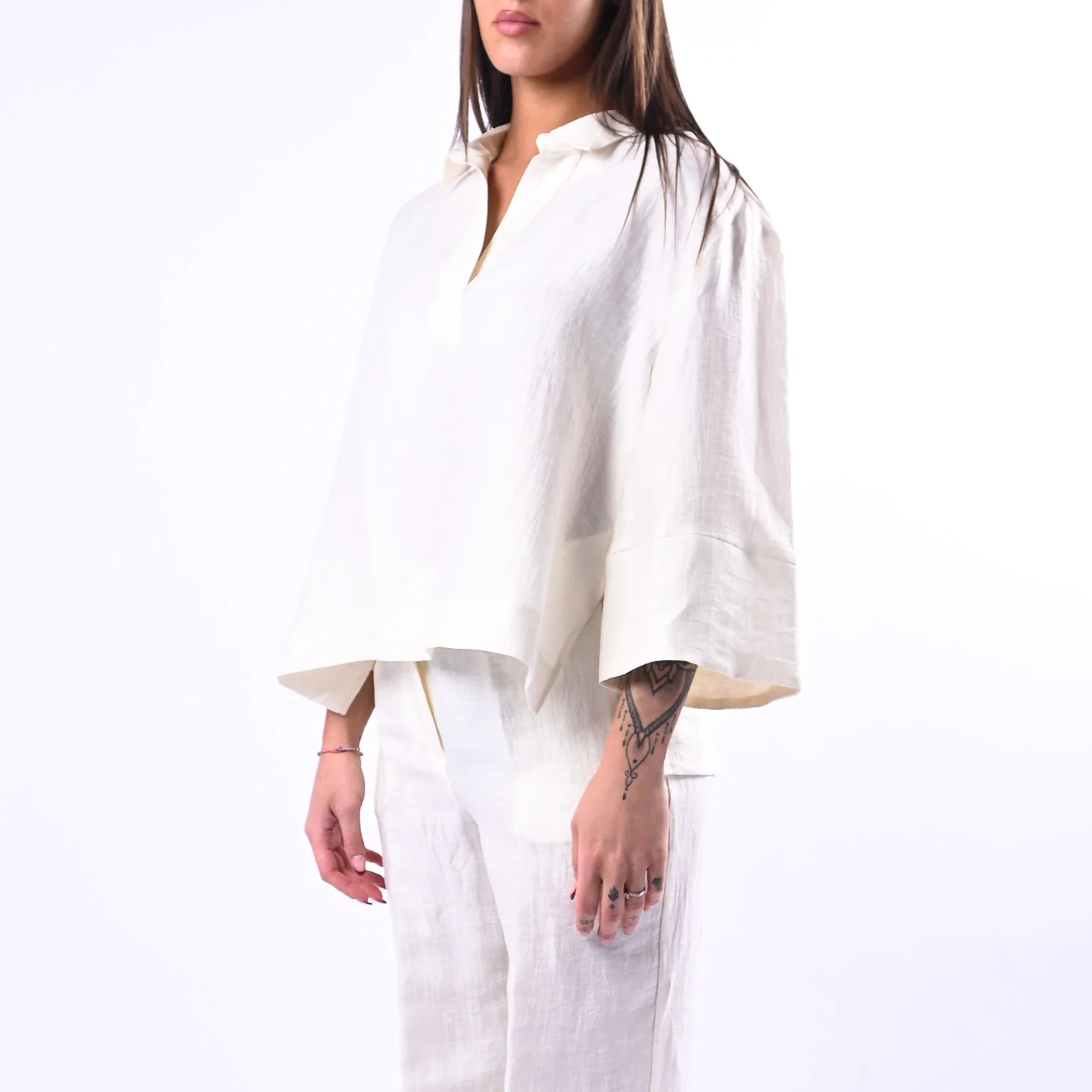 SOUVENIR PRIVE' - BLUSA A SCATOLA IN SHANTUNG ART.W39S0250 - LATTE - Image 4