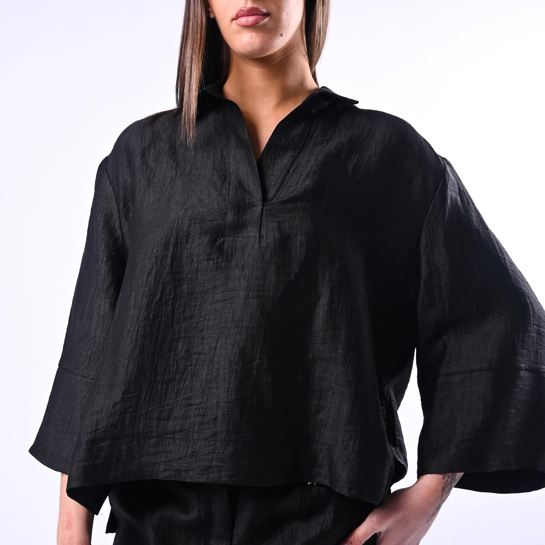 SOUVENIR PRIVE' - BLUSA A SCATOLA IN SHANTUNG ART.W39S0250 - NERO - Image 6