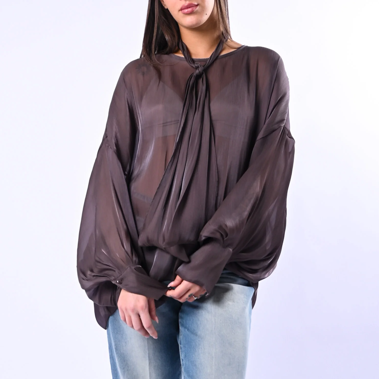 SOUVENIR PRIVE' - CAMICIA OVER FLUIDA CON FUSCIACCA ART.T39R0126 - MOKA