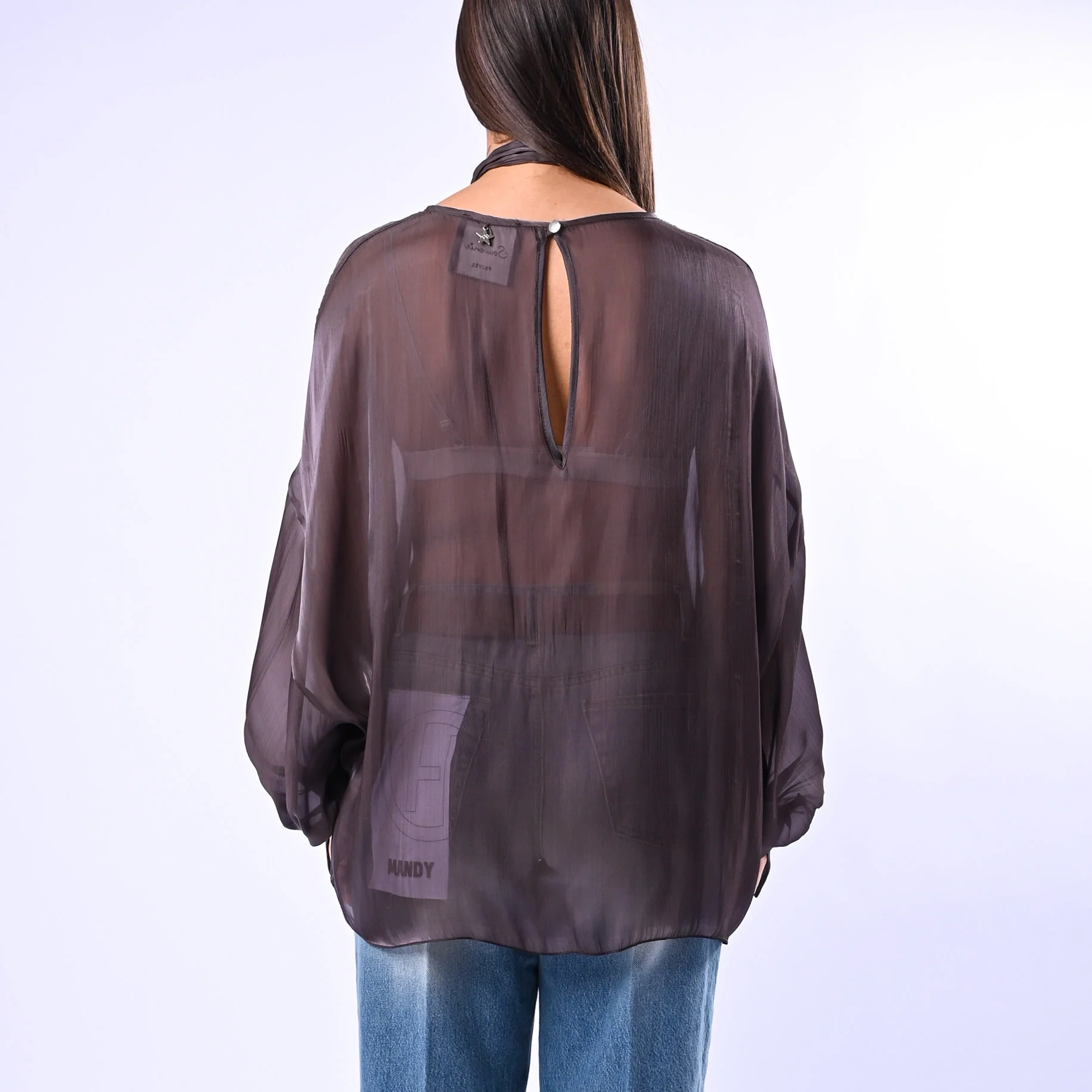 SOUVENIR PRIVE' - CAMICIA OVER FLUIDA CON FUSCIACCA ART.T39R0126 - MOKA - Image 3