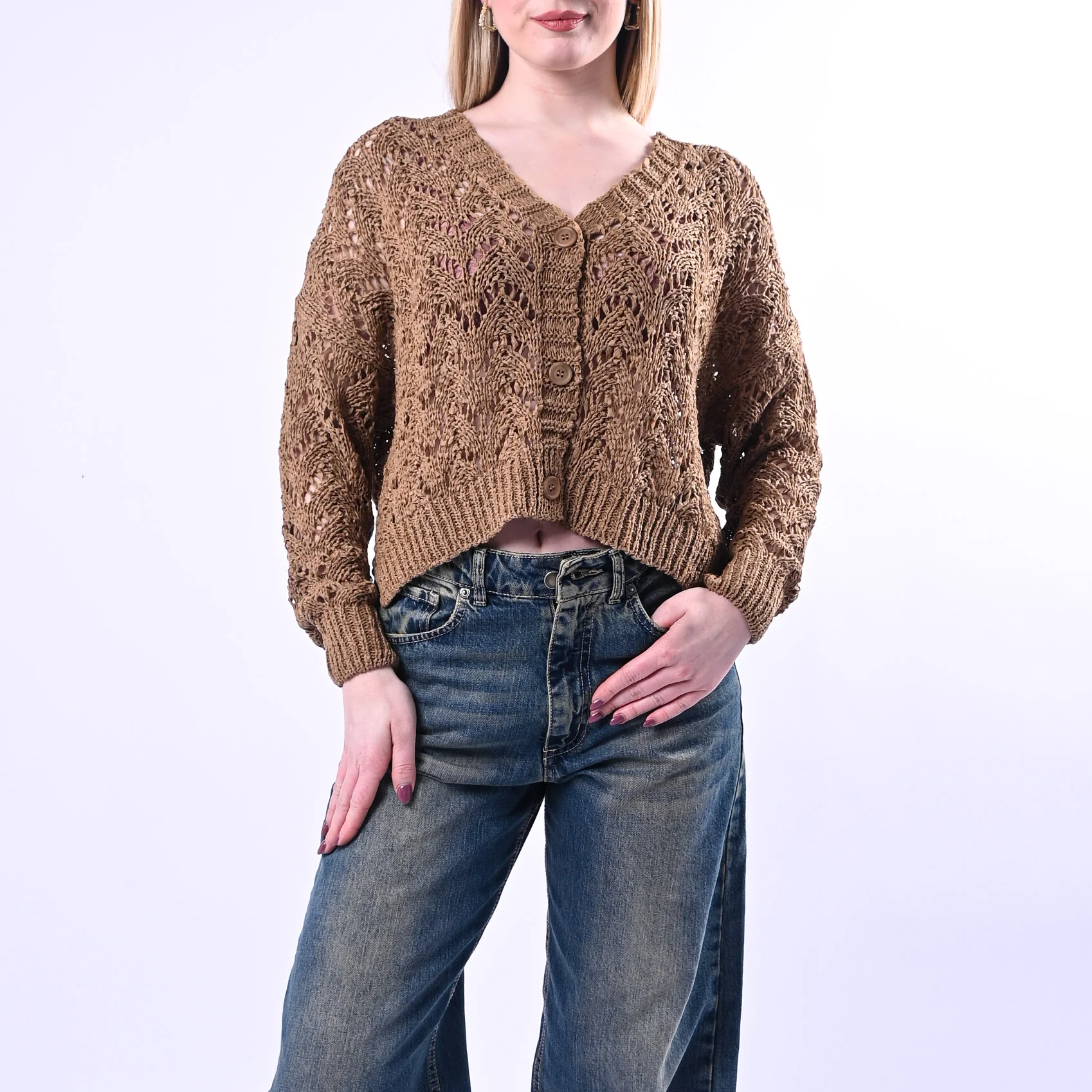SOUVENIR PRIVE' - CARDIGAN OVER TRAFORATO IN FETUCCIA ART.Z39R0183/S - SAFARI