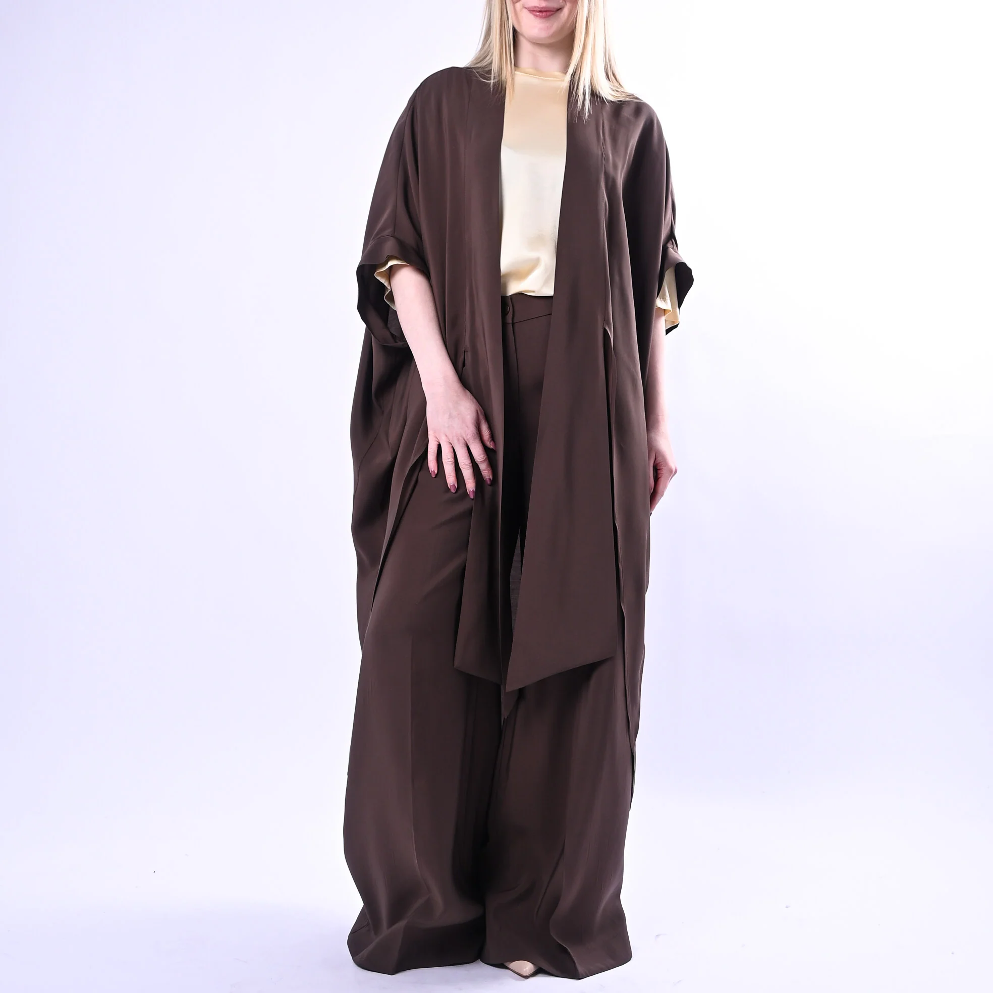 SOUVENIR PRIVE' - KIMONO LUNGO IN MODAL ART.W39S0243/C - CIOCCOLATO - Image 2