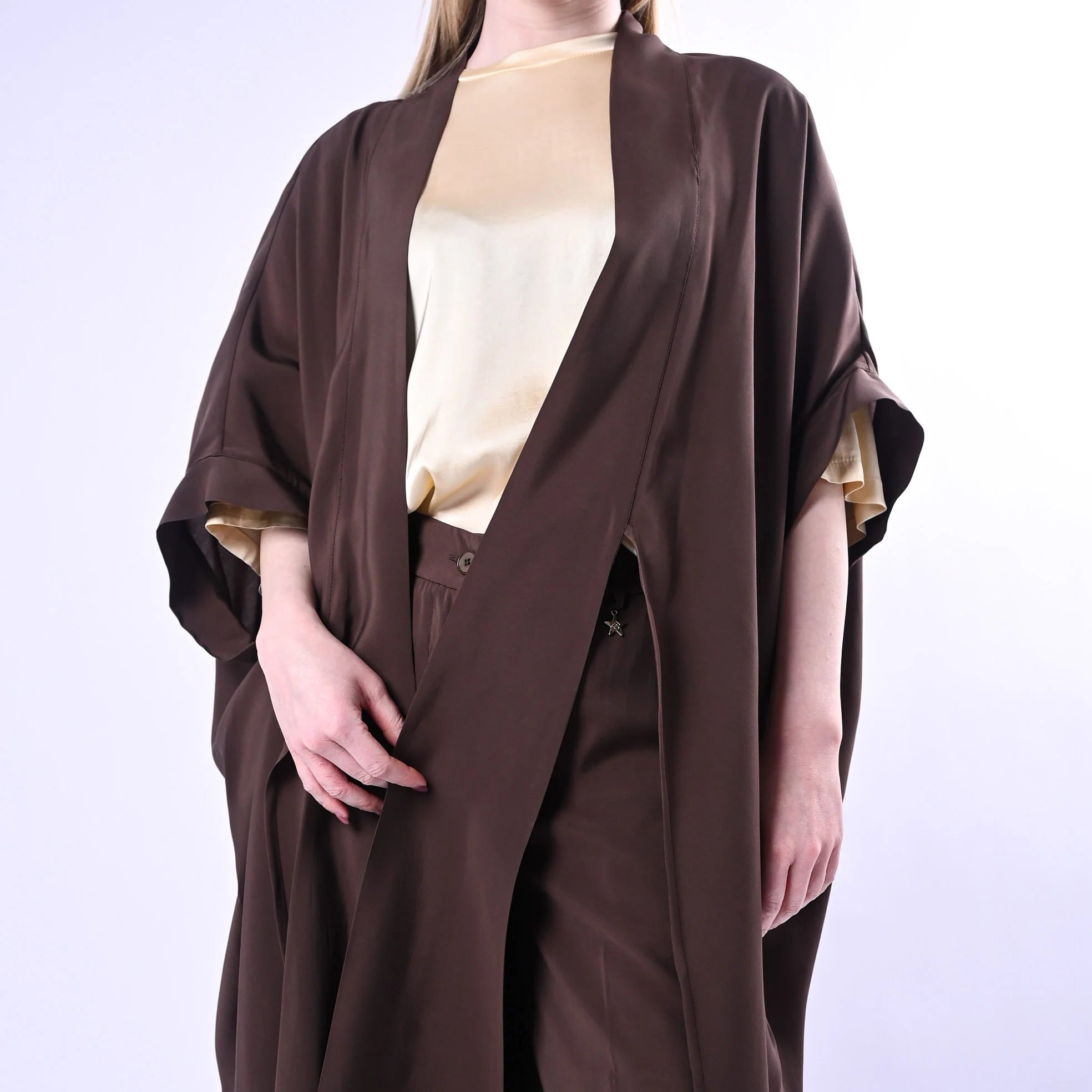 SOUVENIR PRIVE' - KIMONO LUNGO IN MODAL ART.W39S0243/C - CIOCCOLATO - Image 6
