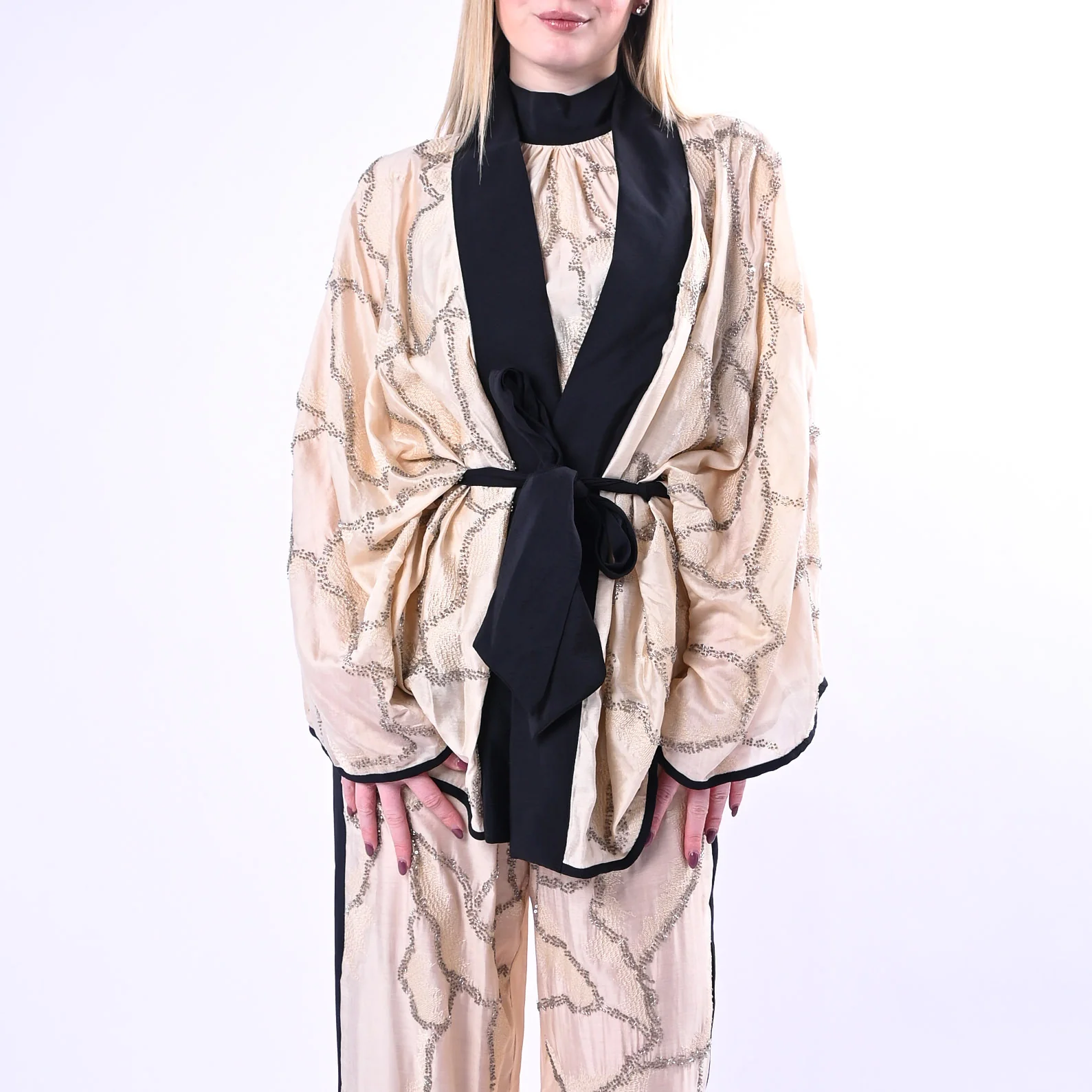 SOUVENIR PRIVE' - KIMONO RICAMATO CON PAILLETTES ART.S39M0328/B - BURRO - Image 2