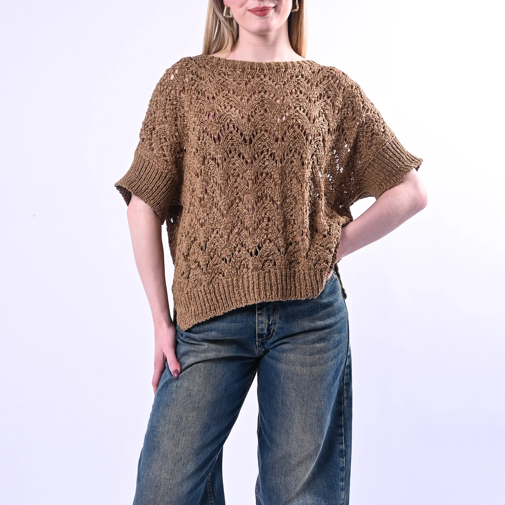 SOUVENIR PRIVE' - MAGLIA OVER TRAFORATA IN FETUCCIA ART.Z39R0182/S - SAFARI