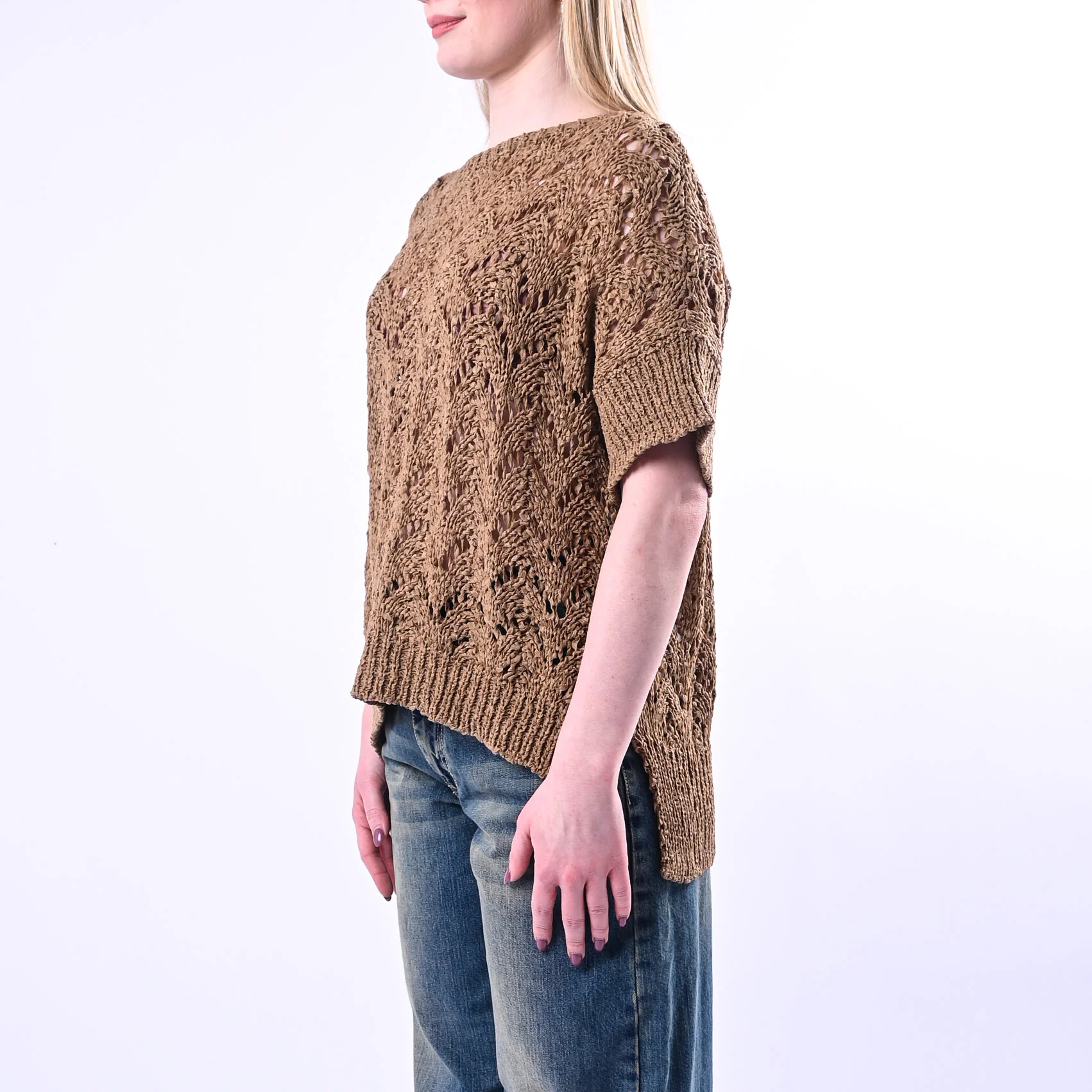 SOUVENIR PRIVE' - MAGLIA OVER TRAFORATA IN FETUCCIA ART.Z39R0182/S - SAFARI - Image 3