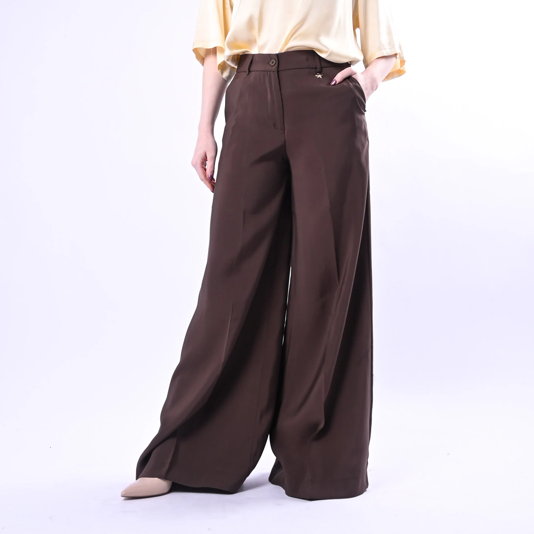 SOUVENIR PRIVE' - PANTALONE PALAZZO IN MODAL ART.W39S0244/C - CIOCCOLATO