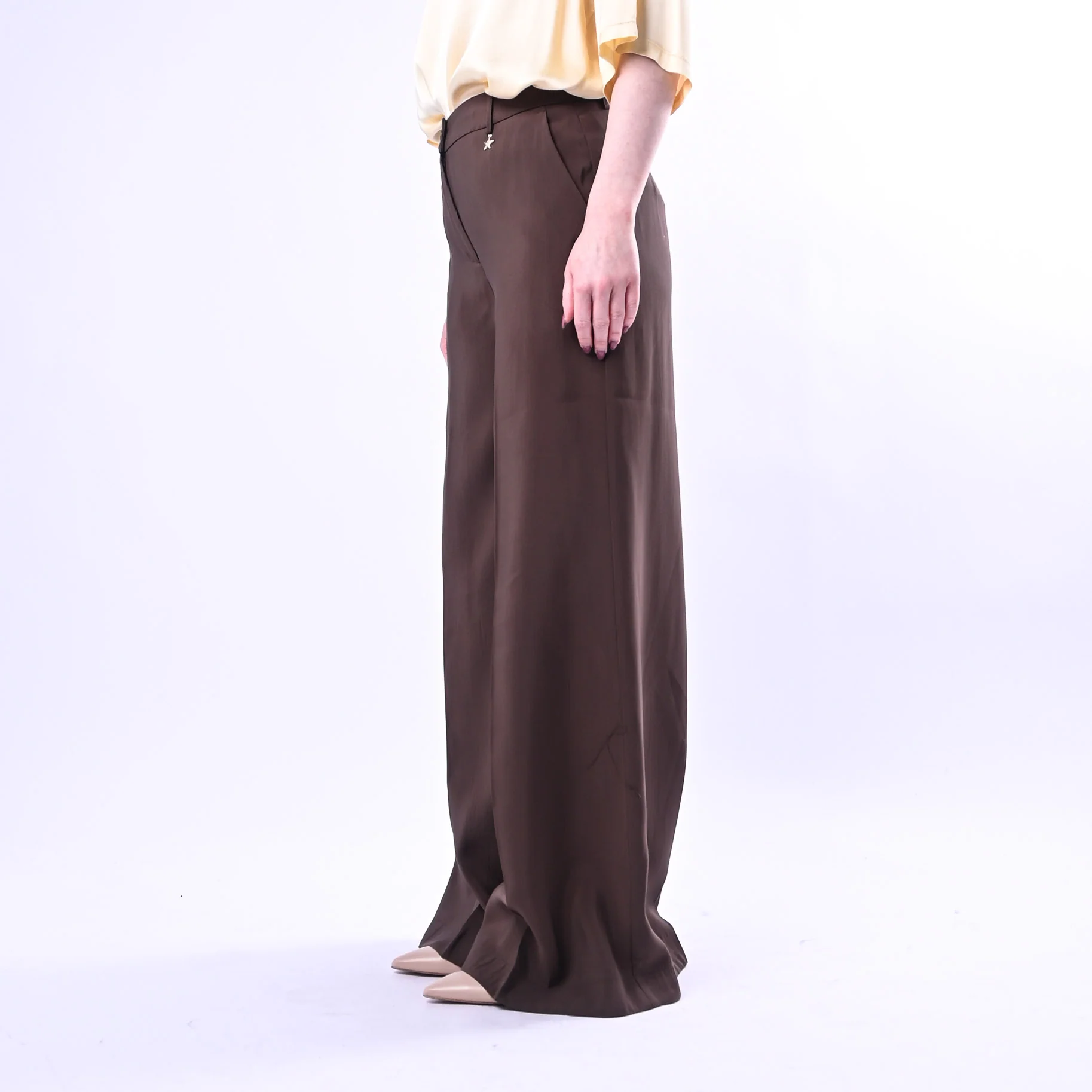SOUVENIR PRIVE' - PANTALONE PALAZZO IN MODAL ART.W39S0244/C - CIOCCOLATO - Image 3