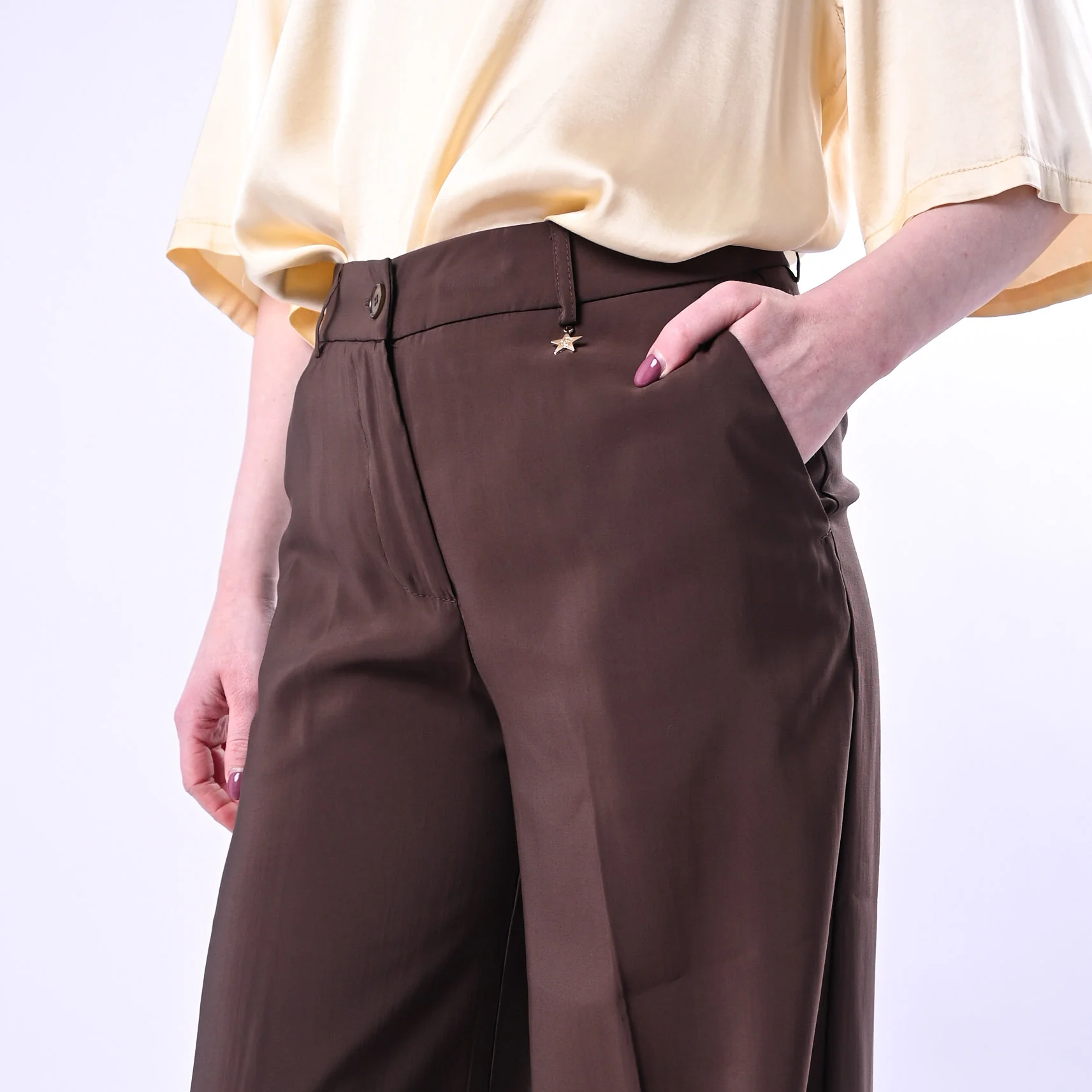 SOUVENIR PRIVE' - PANTALONE PALAZZO IN MODAL ART.W39S0244/C - CIOCCOLATO - Image 5