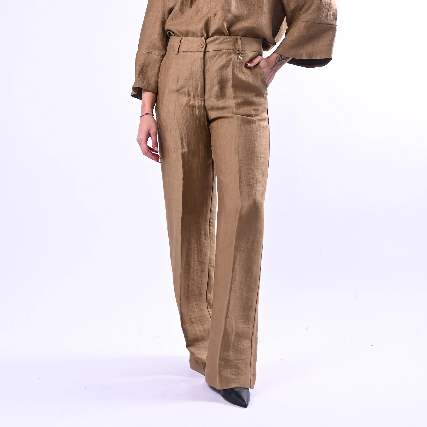 SOUVENIR PRIVE' - PANTALONE PALAZZO IN SHANTUNG ART.W39S0248 - BISCOTTO