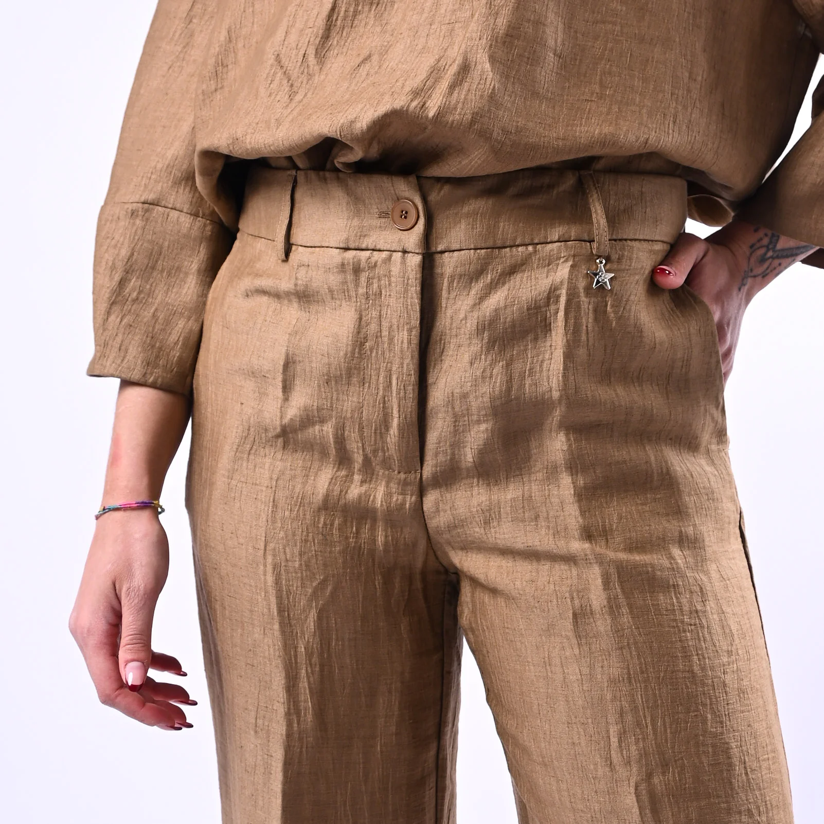 SOUVENIR PRIVE' - PANTALONE PALAZZO IN SHANTUNG ART.W39S0248 - BISCOTTO - Image 5