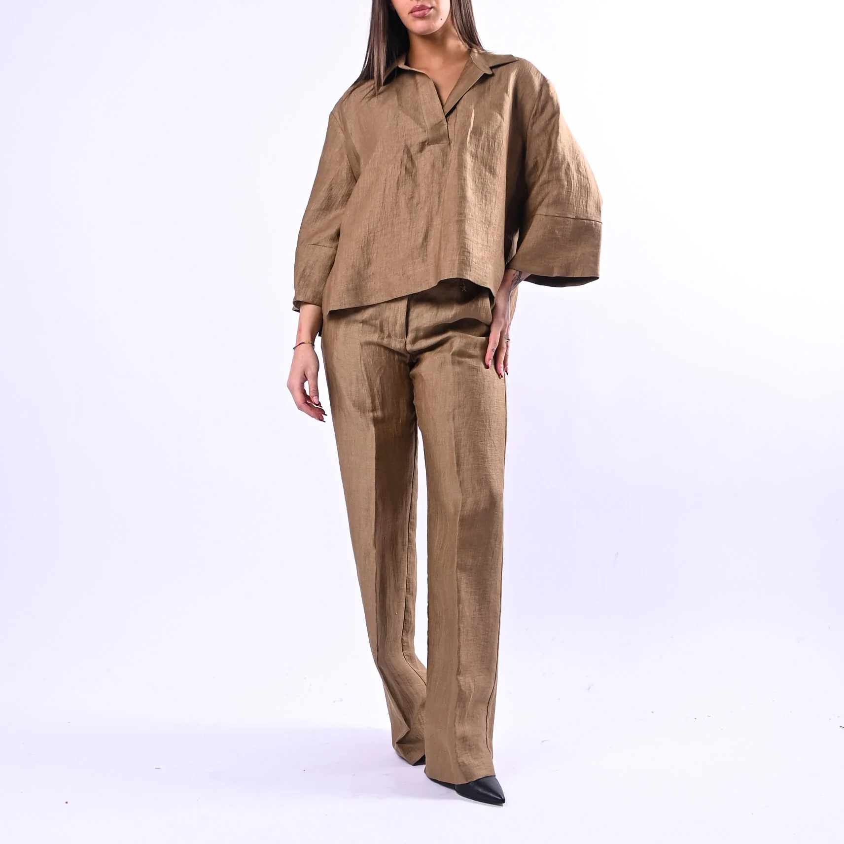 SOUVENIR PRIVE' - PANTALONE PALAZZO IN SHANTUNG ART.W39S0248 - BISCOTTO - Image 6