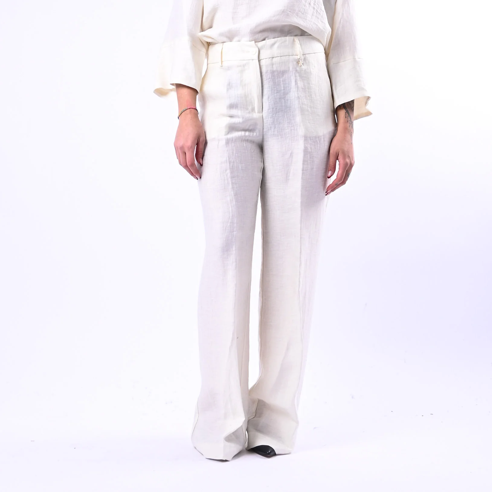 SOUVENIR PRIVE' - PANTALONE PALAZZO IN SHANTUNG ART.W39S0248 - LATTE - Image 2