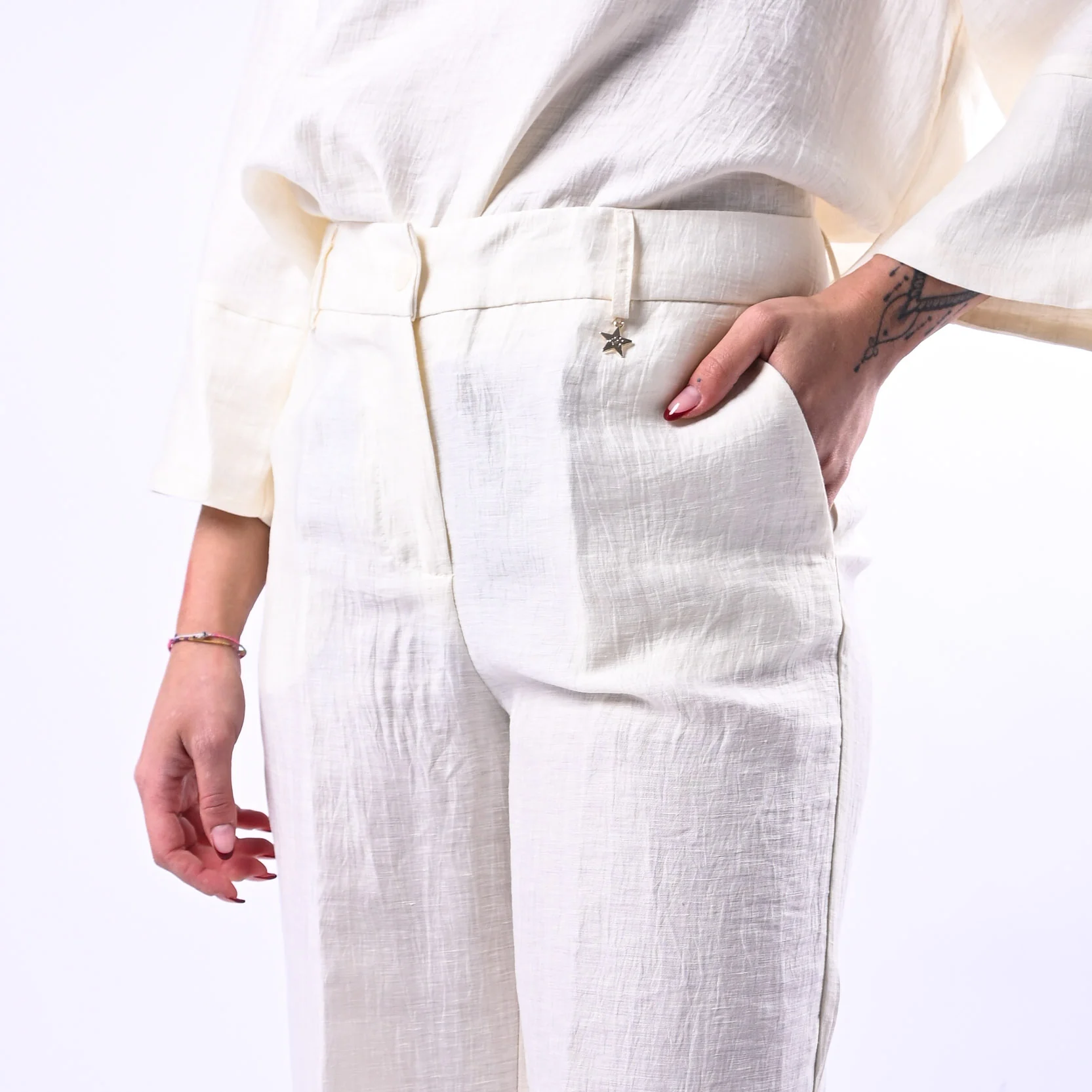 SOUVENIR PRIVE' - PANTALONE PALAZZO IN SHANTUNG ART.W39S0248 - LATTE - Image 5