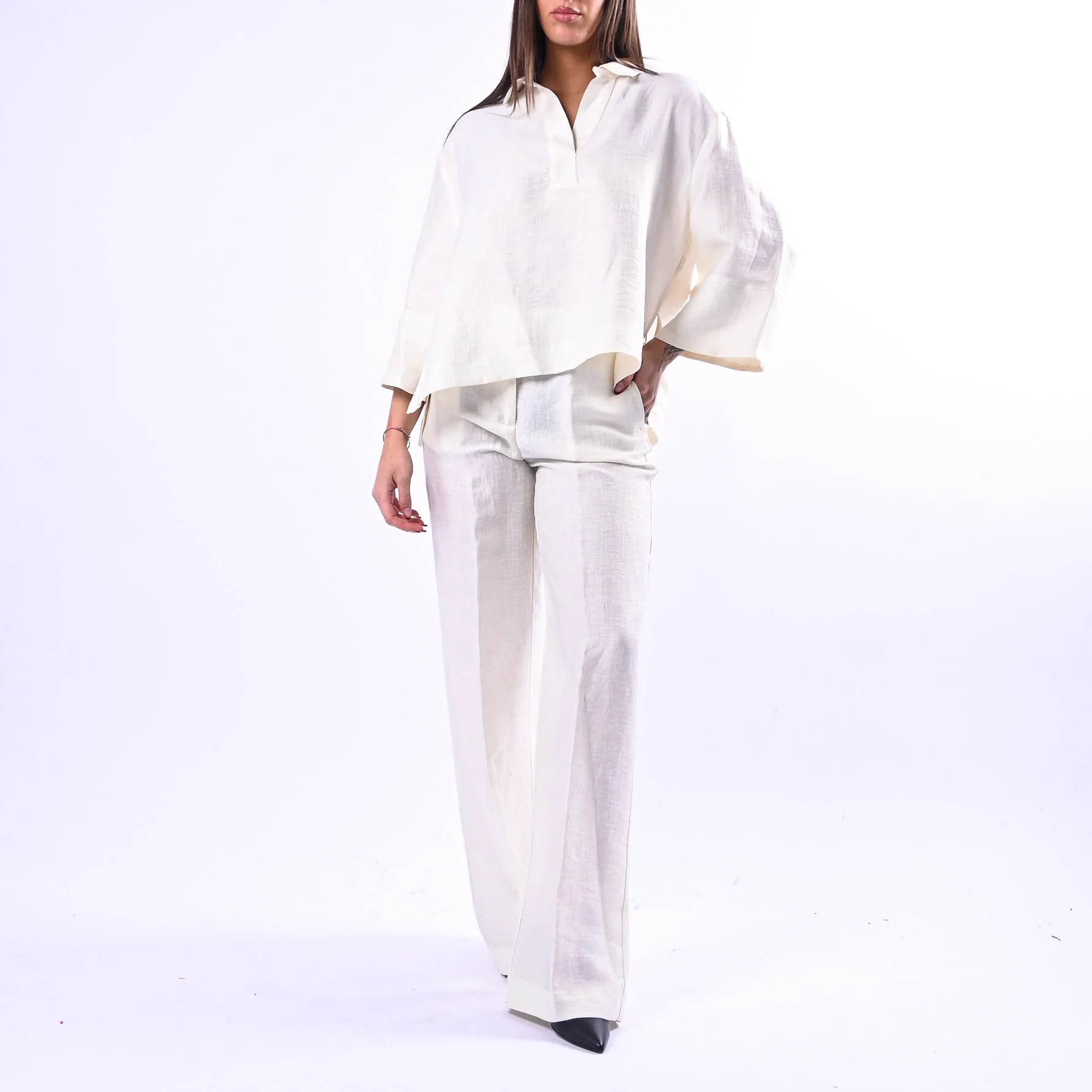 SOUVENIR PRIVE' - PANTALONE PALAZZO IN SHANTUNG ART.W39S0248 - LATTE - Image 6