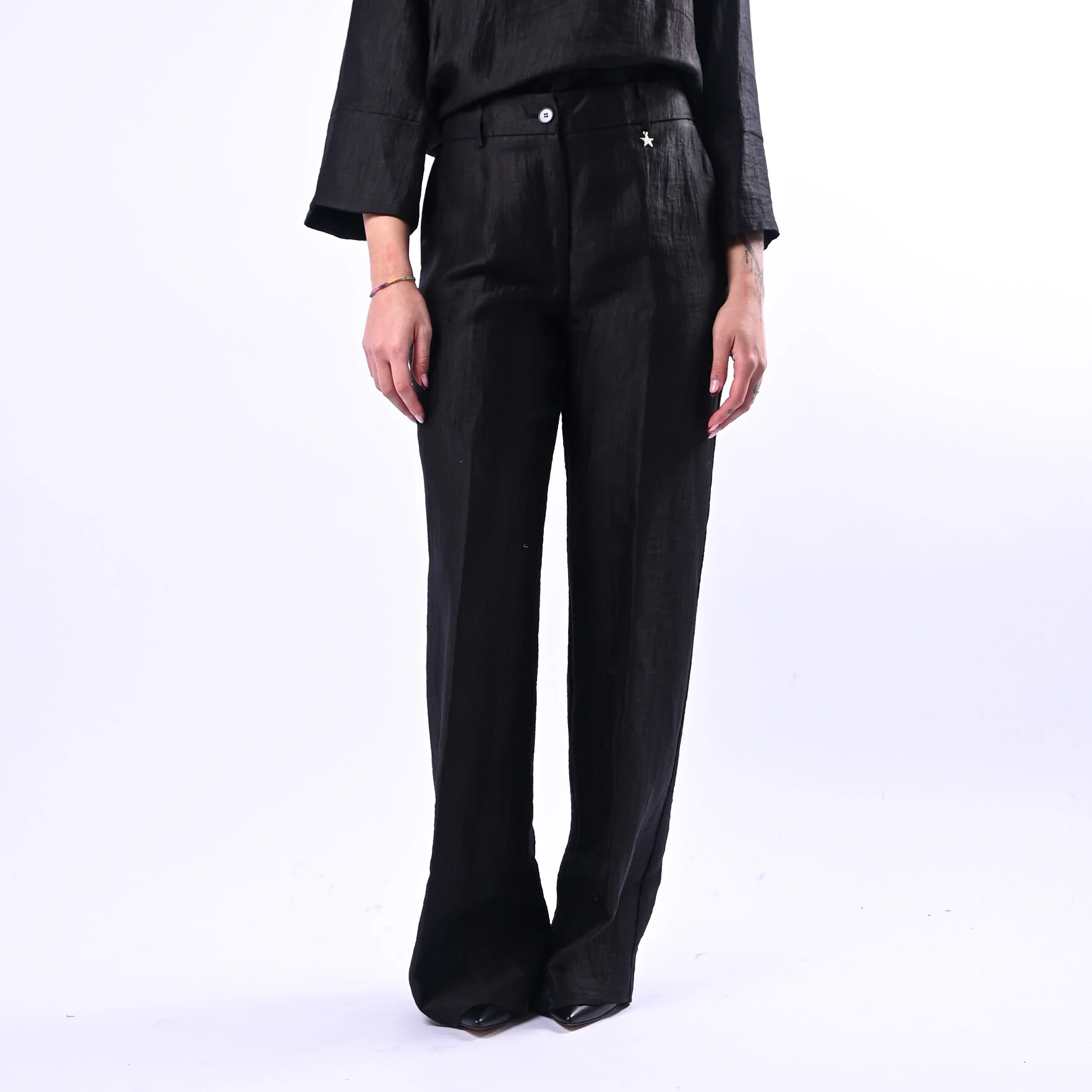 SOUVENIR PRIVE' - PANTALONE PALAZZO IN SHANTUNG ART.W39S0248 - NERO - Image 2