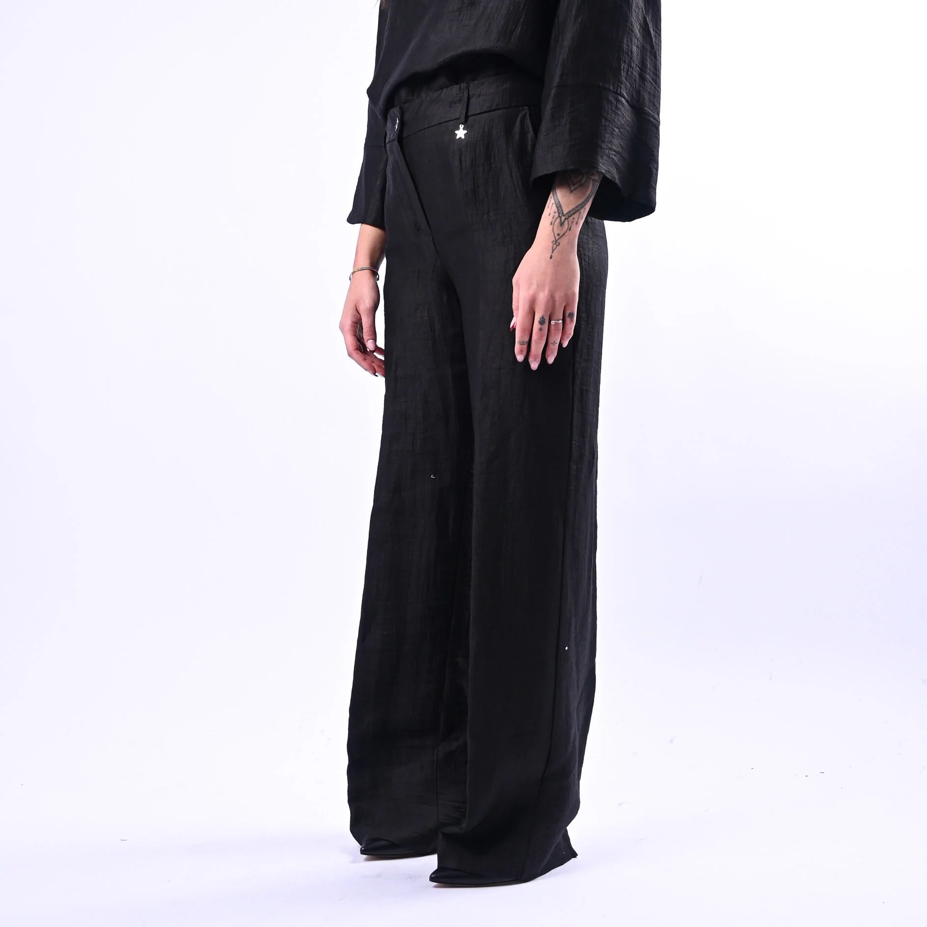 SOUVENIR PRIVE' - PANTALONE PALAZZO IN SHANTUNG ART.W39S0248 - NERO - Image 3