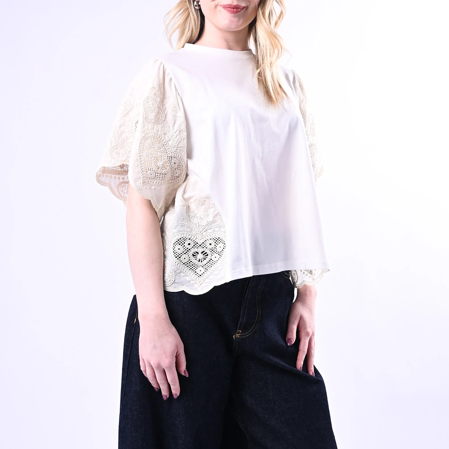 SOUVENIR - T-SHIRT CON INSERTI SAN GALLO ART.M39F1159 - PANNA - Image 2