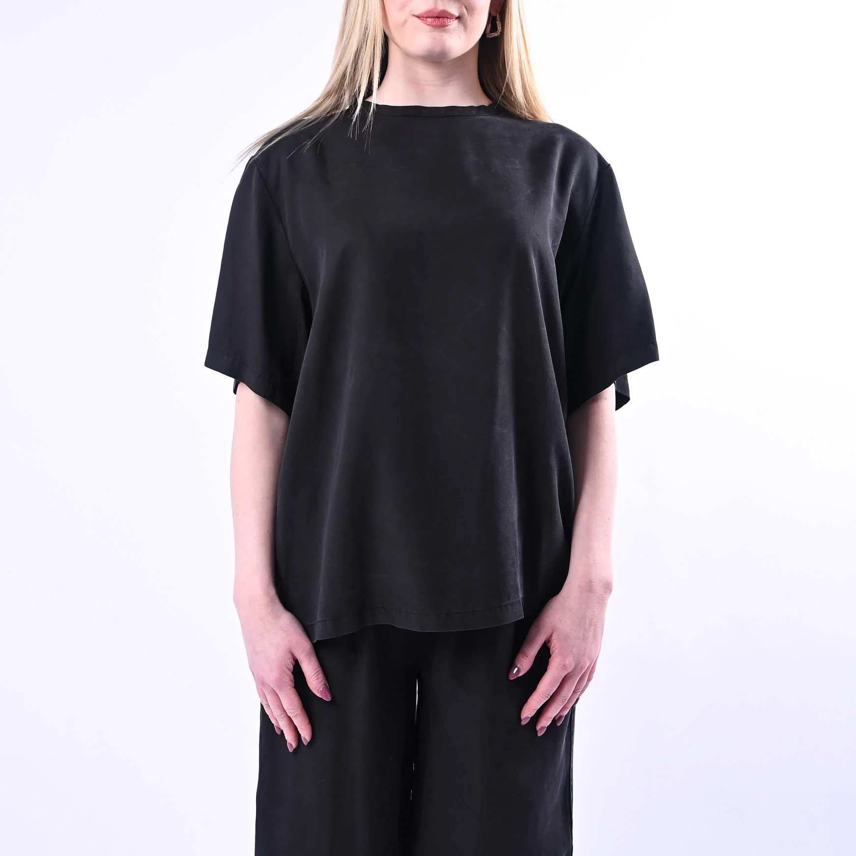 SOUVENIR - T-SHIRT OVER FLUIDA IN LYOCELL ART.W39F0787/N - NERO - Image 3