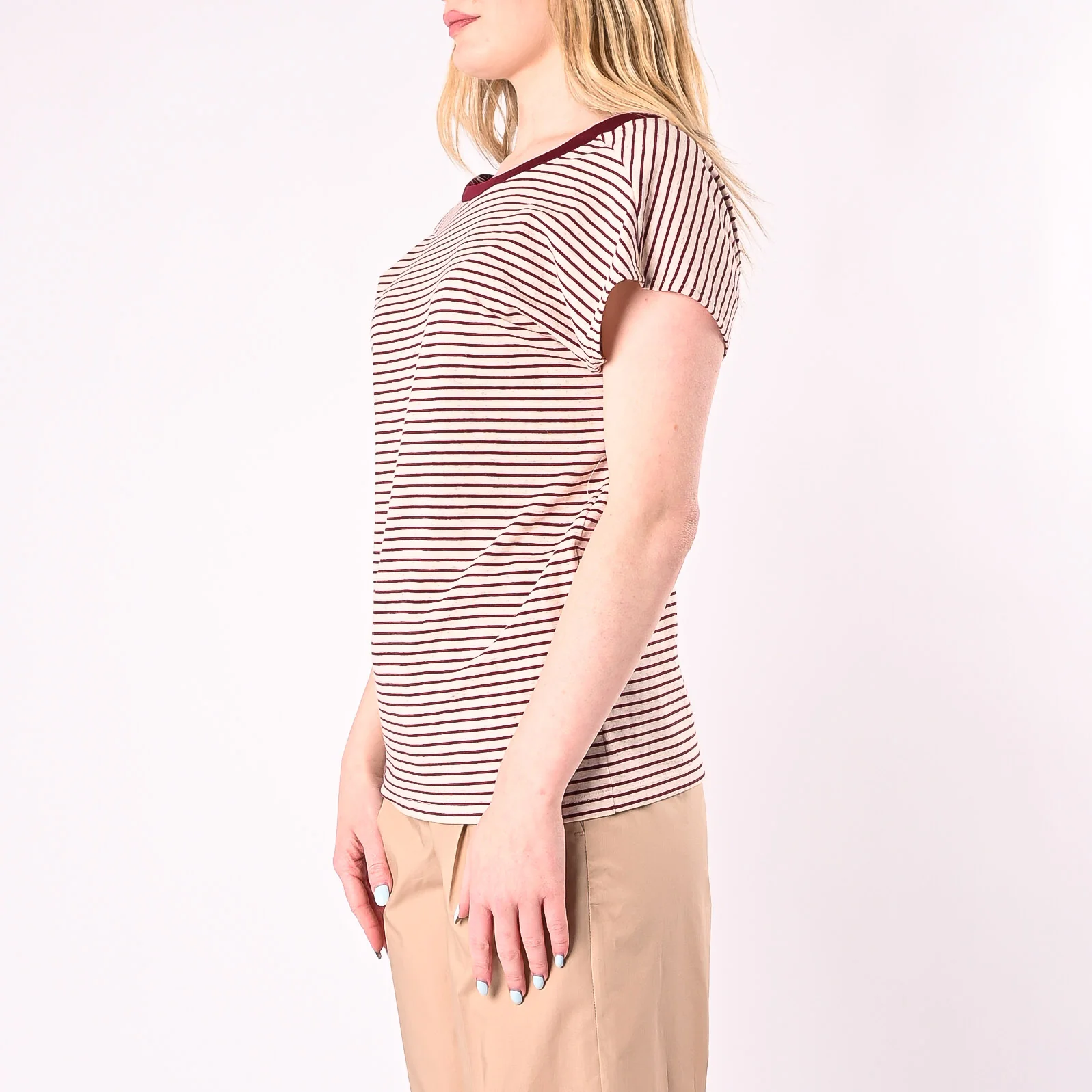 SOUVENIR - T-SHIRT RIGHE SCOLLO V DIETRO ART.M39F1419/PB - PANNA/BORDEAUX - Image 3