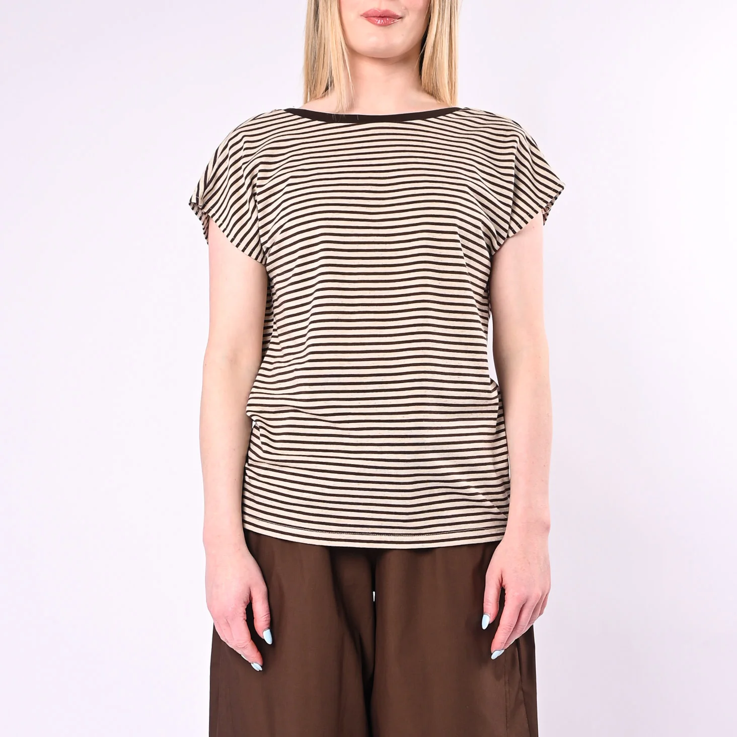 SOUVENIR - T-SHIRT RIGHE SCOLLO V DIETRO ART.M39F1419/PC - PANNA/MORO - Image 2