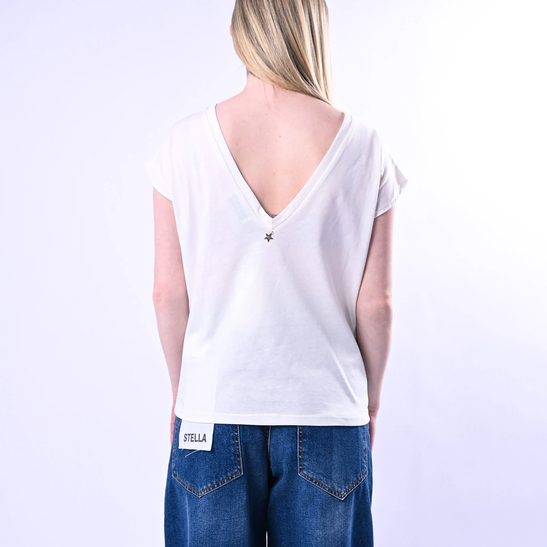 SOUVENIR - T-SHIRT SCOLLO V DIETRO ART.M39F1295/P - PANNA - Image 4