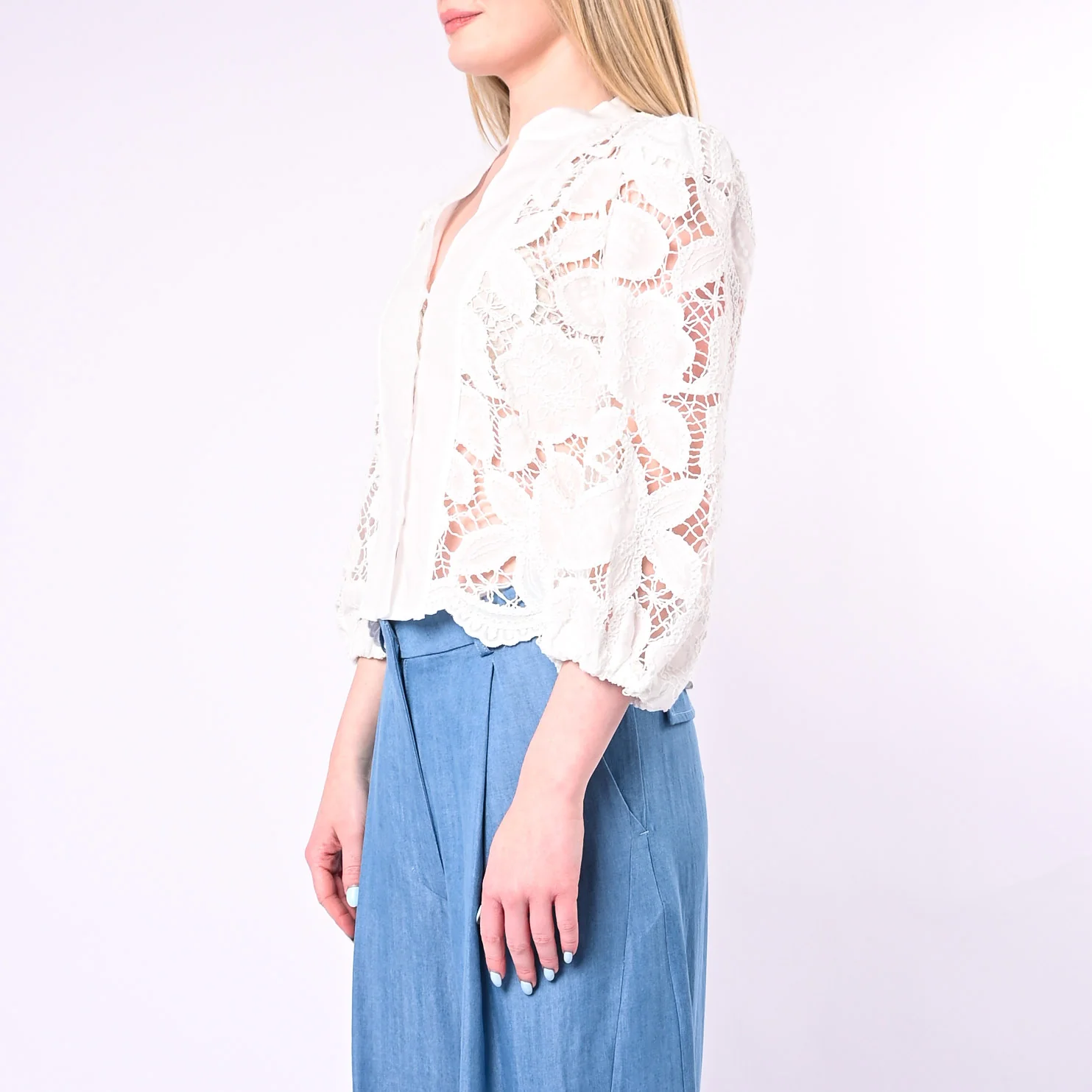 TENSIONE IN - BLUSA CROCHET CON BOTTONI ART. S26C946/B - BIANCO - Image 4