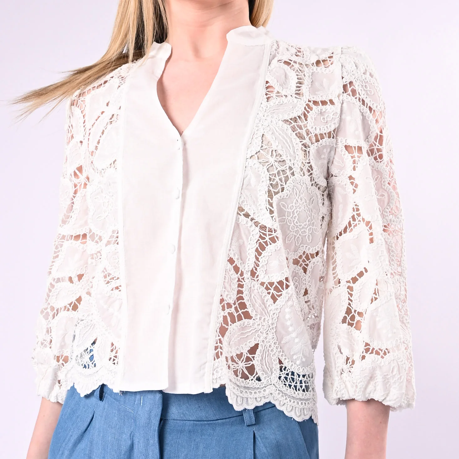 TENSIONE IN - BLUSA CROCHET CON BOTTONI ART. S26C946/B - BIANCO - Image 6