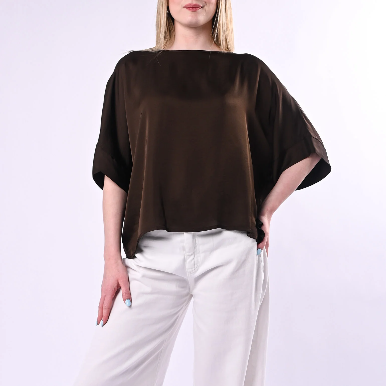 TENSIONE IN - BLUSA OVER RETRO ABBOTTONATO ART. G434B05Q/C - CIOCCOLATO