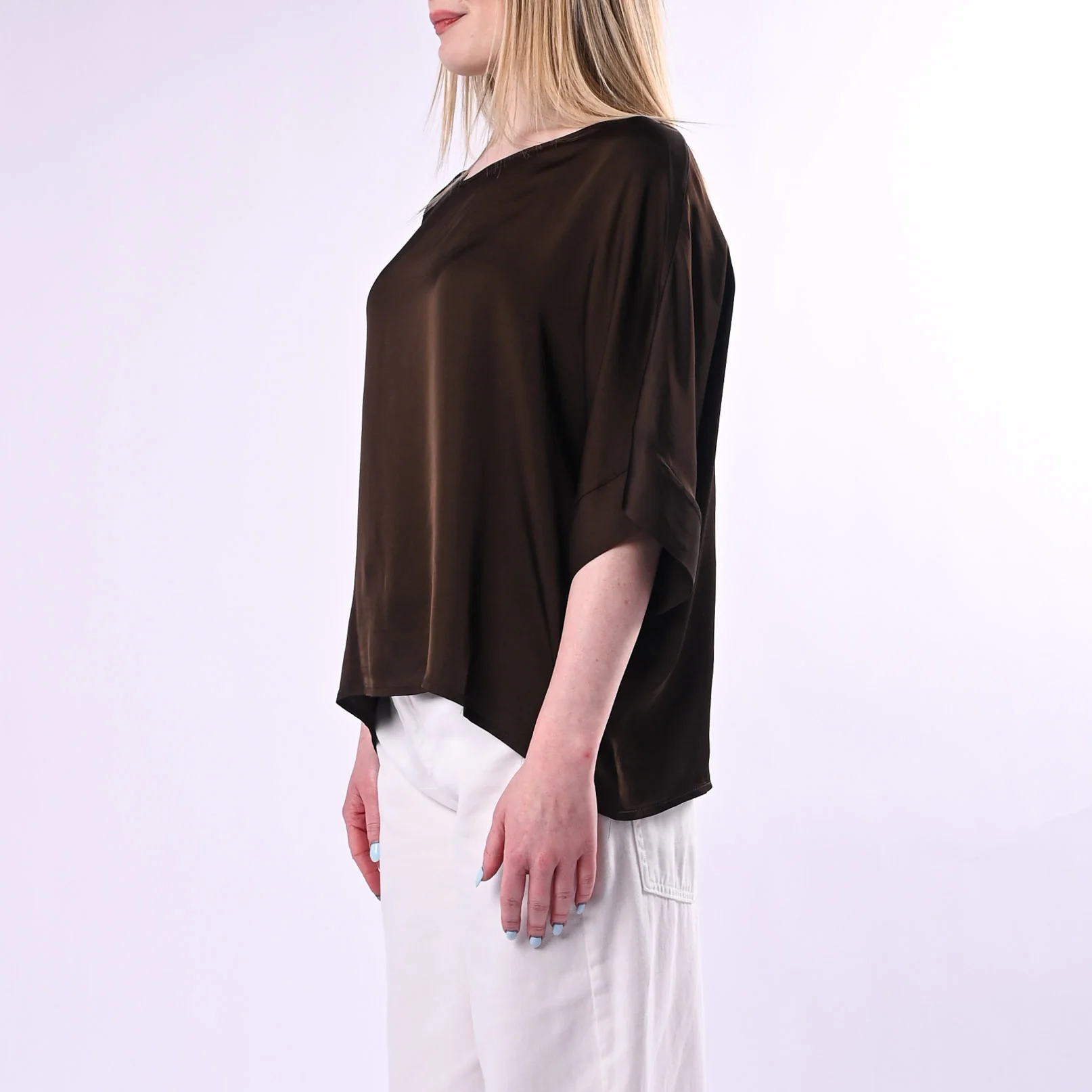 TENSIONE IN - BLUSA OVER RETRO ABBOTTONATO ART. G434B05Q/C - CIOCCOLATO - Image 3