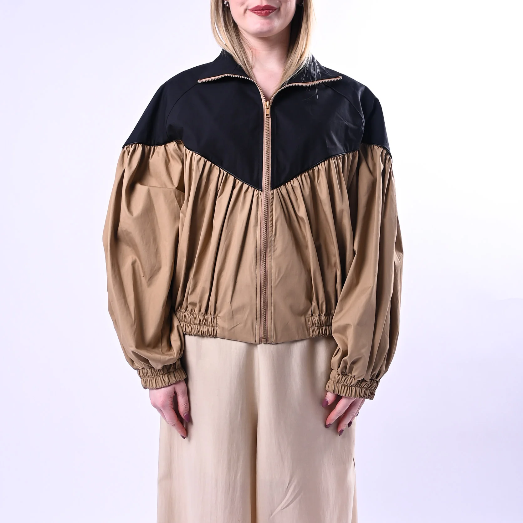 TENSIONE IN - BOMBER BICOLORE IN COTONE ART. 38967/N - NERO/BEIGE - Image 2