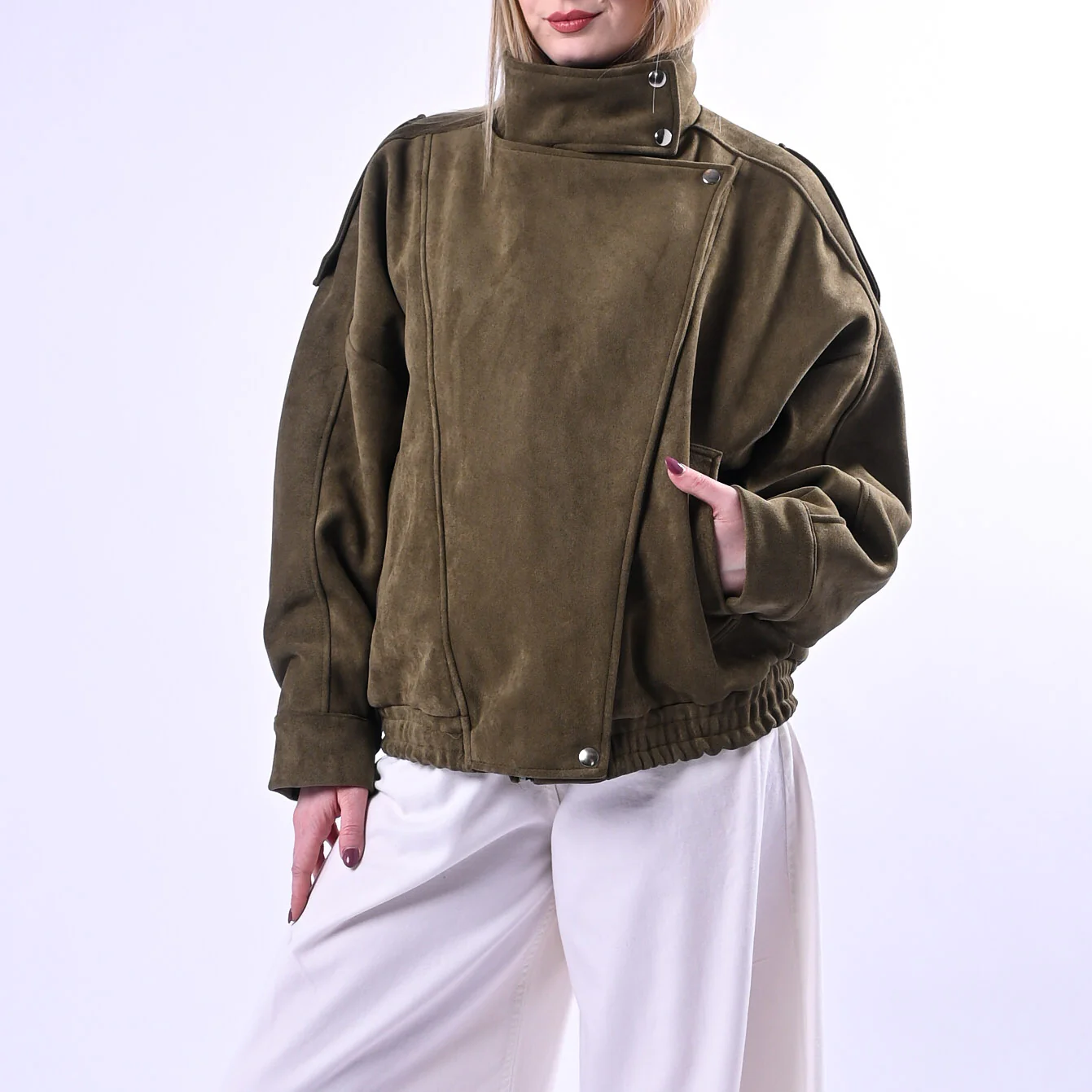 TENSIONE IN  - BOMBER COLLO ALTO ECO SUEDE ART.260096 - MILITARE