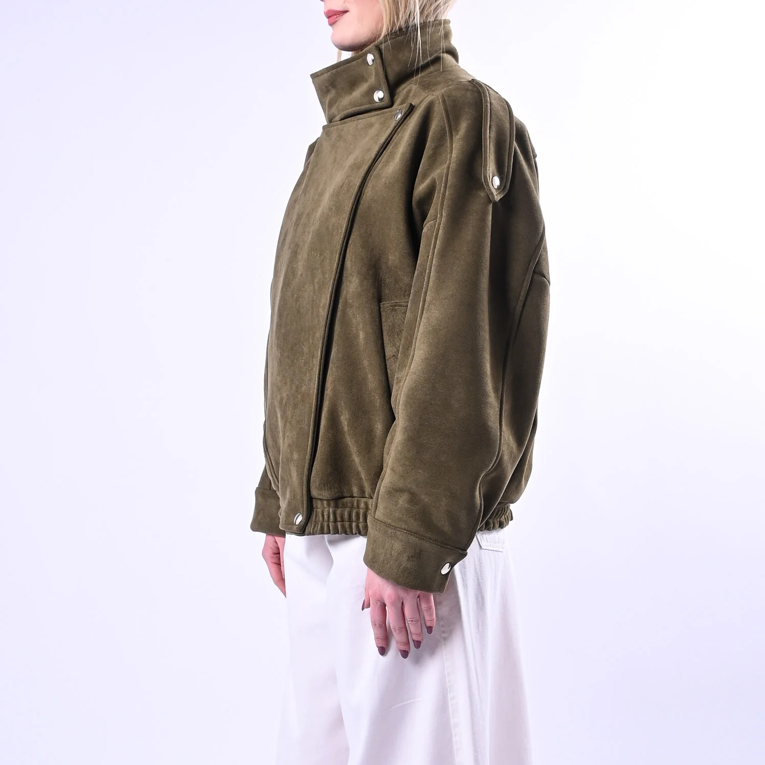 TENSIONE IN  - BOMBER COLLO ALTO ECO SUEDE ART.260096 - MILITARE - Image 3