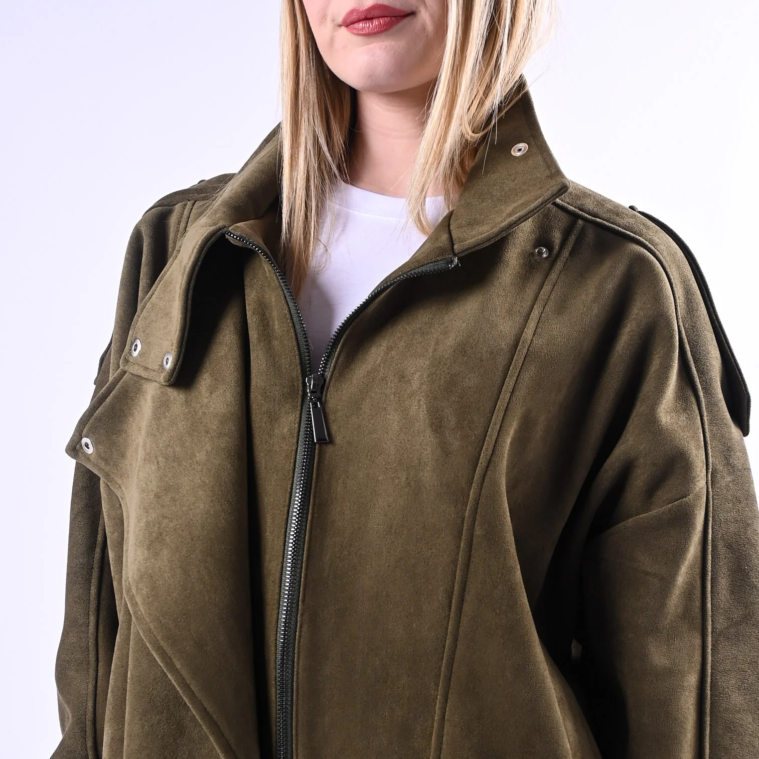 TENSIONE IN  - BOMBER COLLO ALTO ECO SUEDE ART.260096 - MILITARE - Image 5