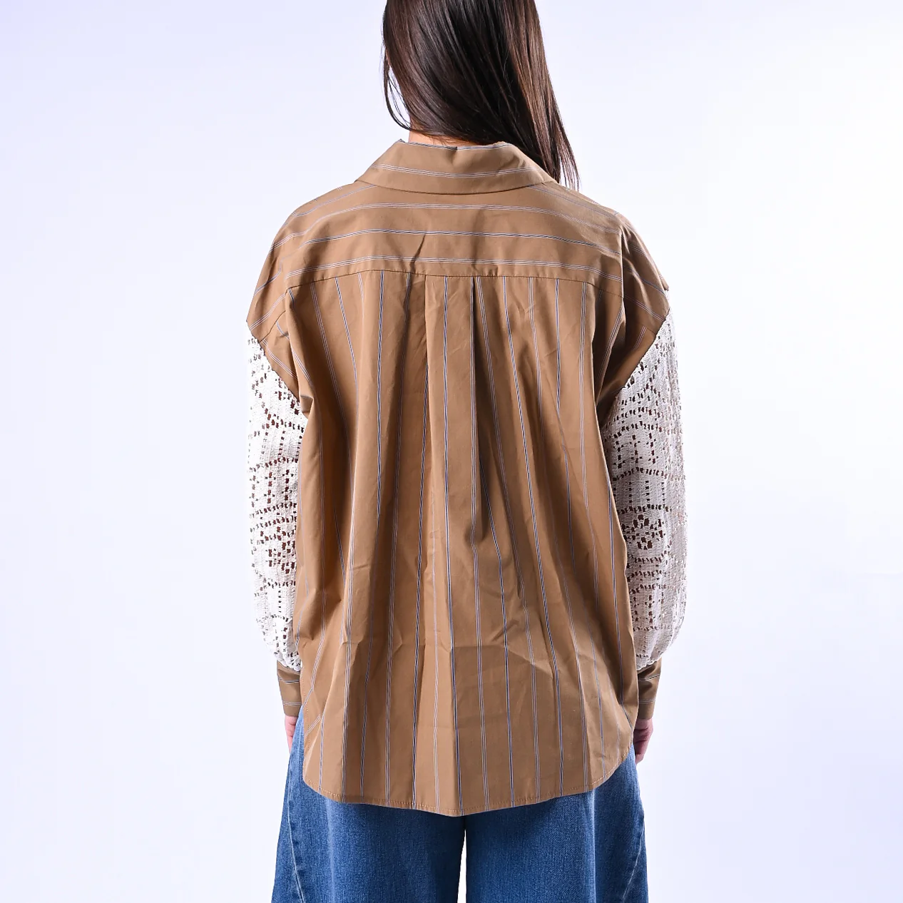 TENSIONE IN - CAMICIA CON INSERTI PIZZO ART.260059 - MORO/PANNA - Image 4