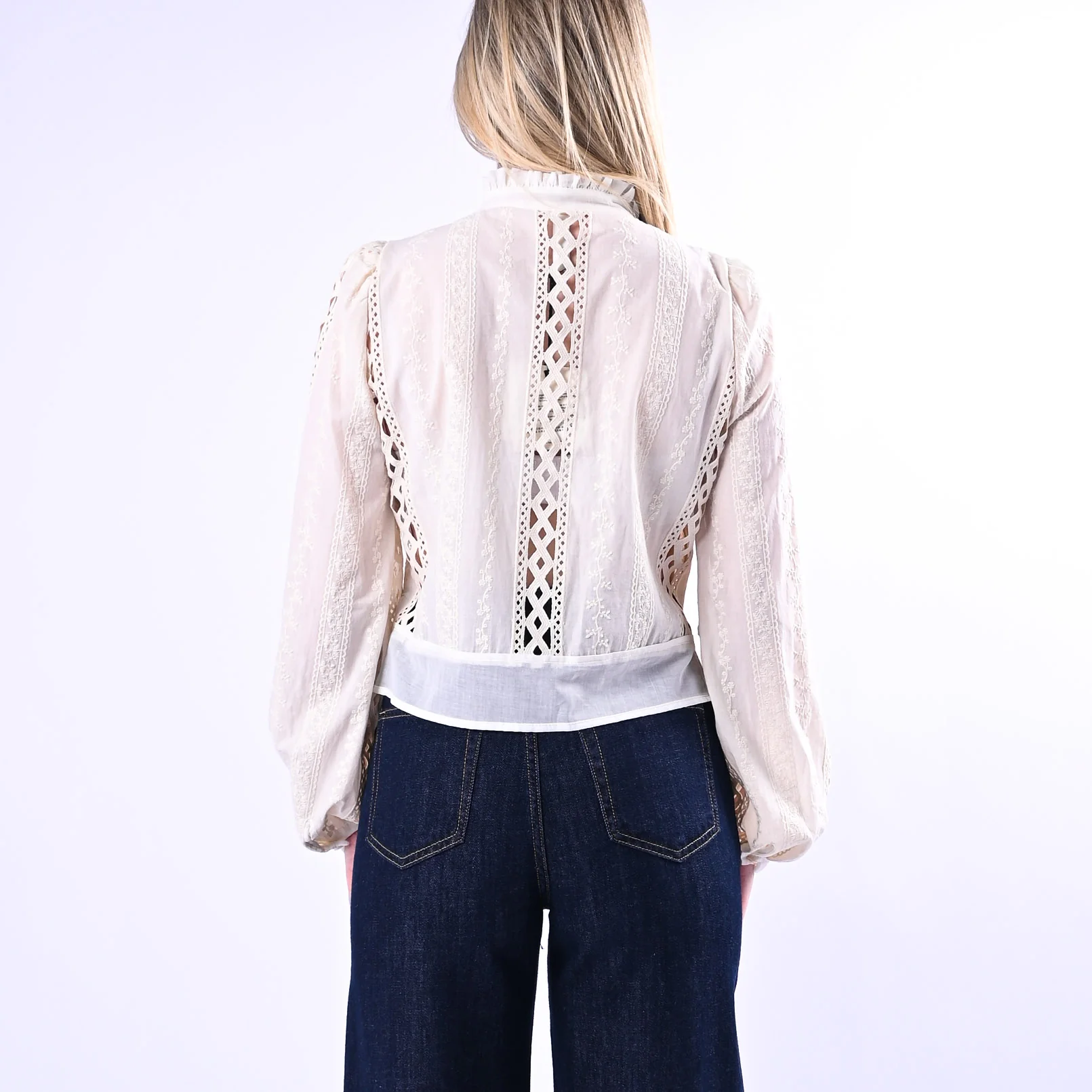TENSIONE IN - CAMICIA CROP CON ALAMARI E PIZZO ART.S26C658 - BURRO - Image 3