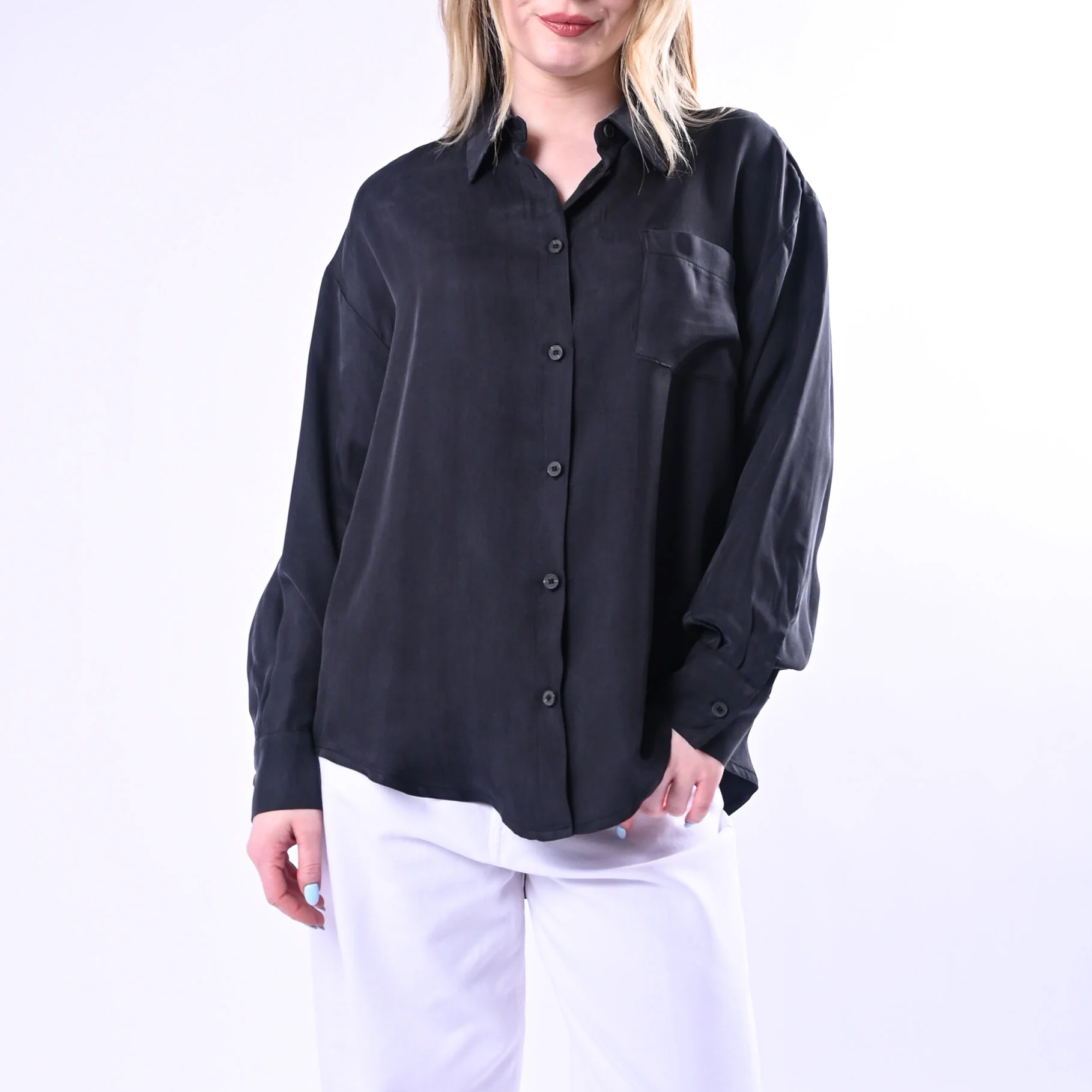 TENSIONE IN - CAMICIA FLUIDA IN CUPRO ART.26C4727/N - NERO
