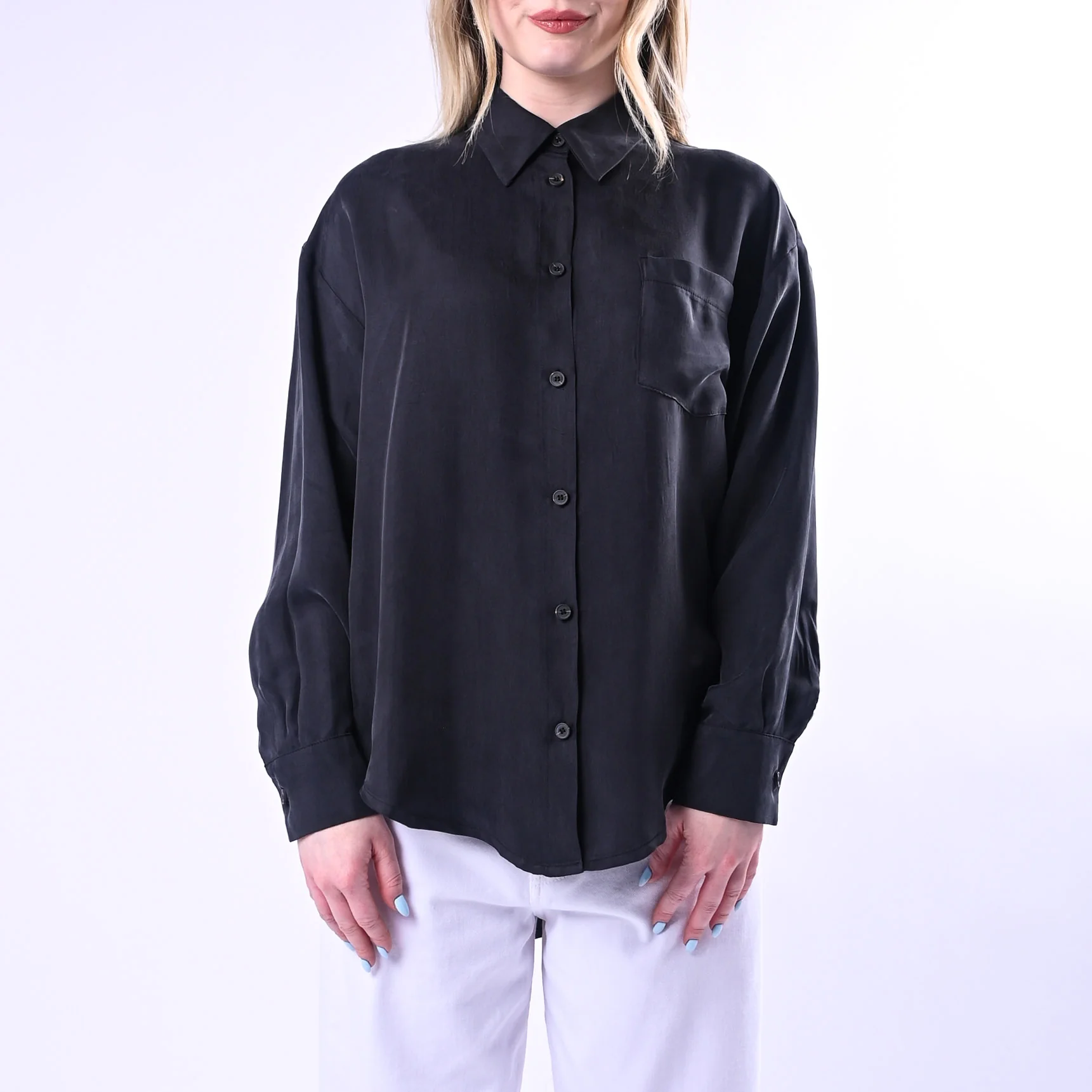 TENSIONE IN - CAMICIA FLUIDA IN CUPRO ART.26C4727/N - NERO - Image 2