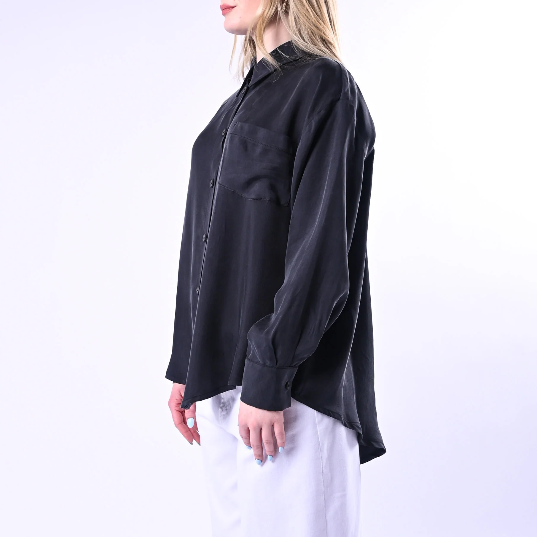TENSIONE IN - CAMICIA FLUIDA IN CUPRO ART.26C4727/N - NERO - Image 3