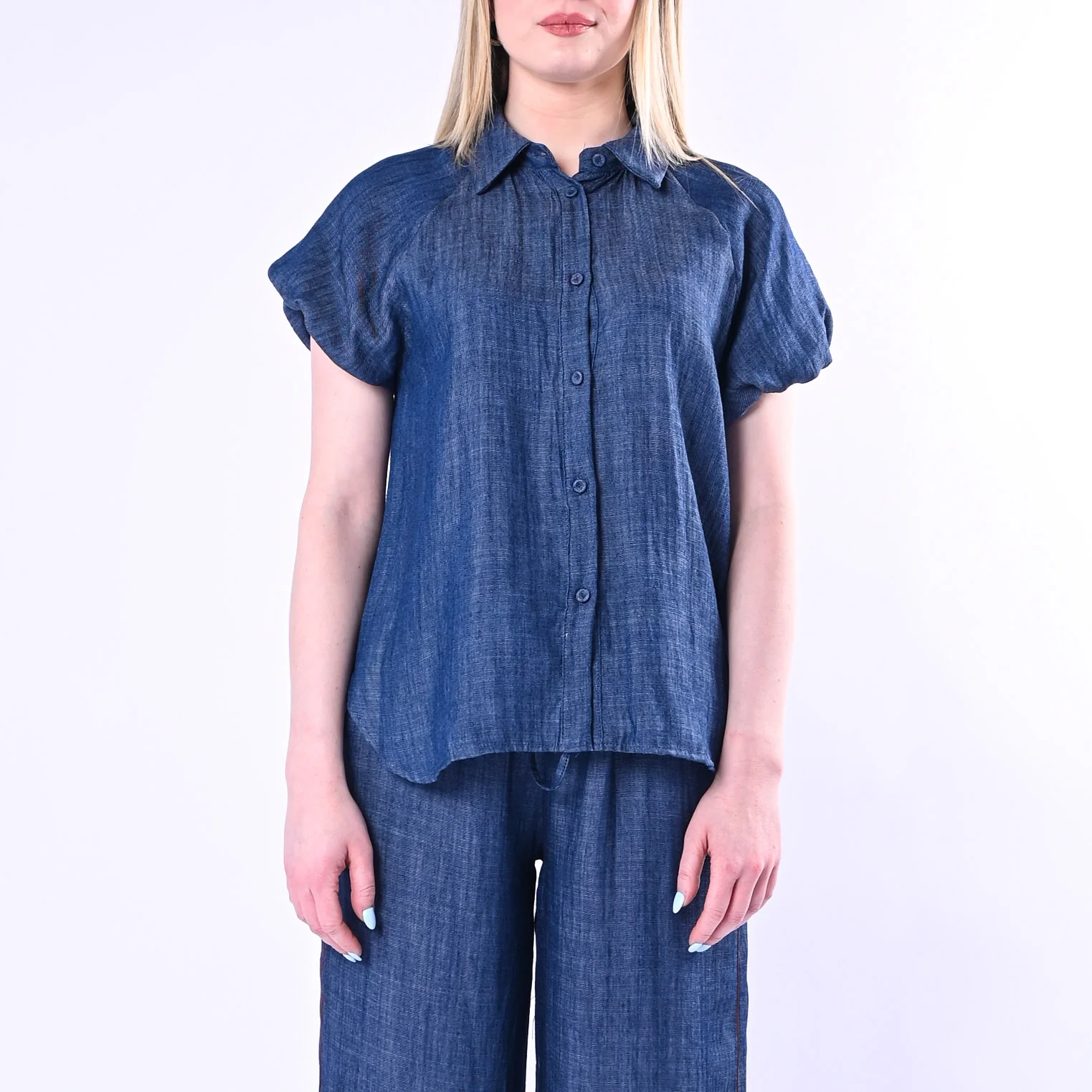 TENSIONE IN - CAMICIA IN CHAMBRAY MEZZA MANICA A SBUFFO ART. S26CE09/B - BLU - Image 3