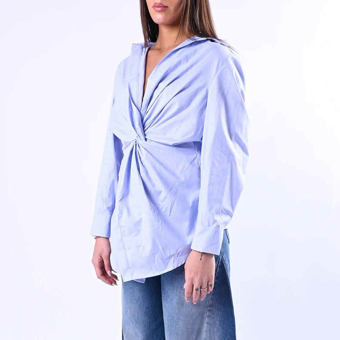 TENSIONE IN - CAMICIA INCROCIATA CON NODO ART.260046 - CELESTE - Image 3