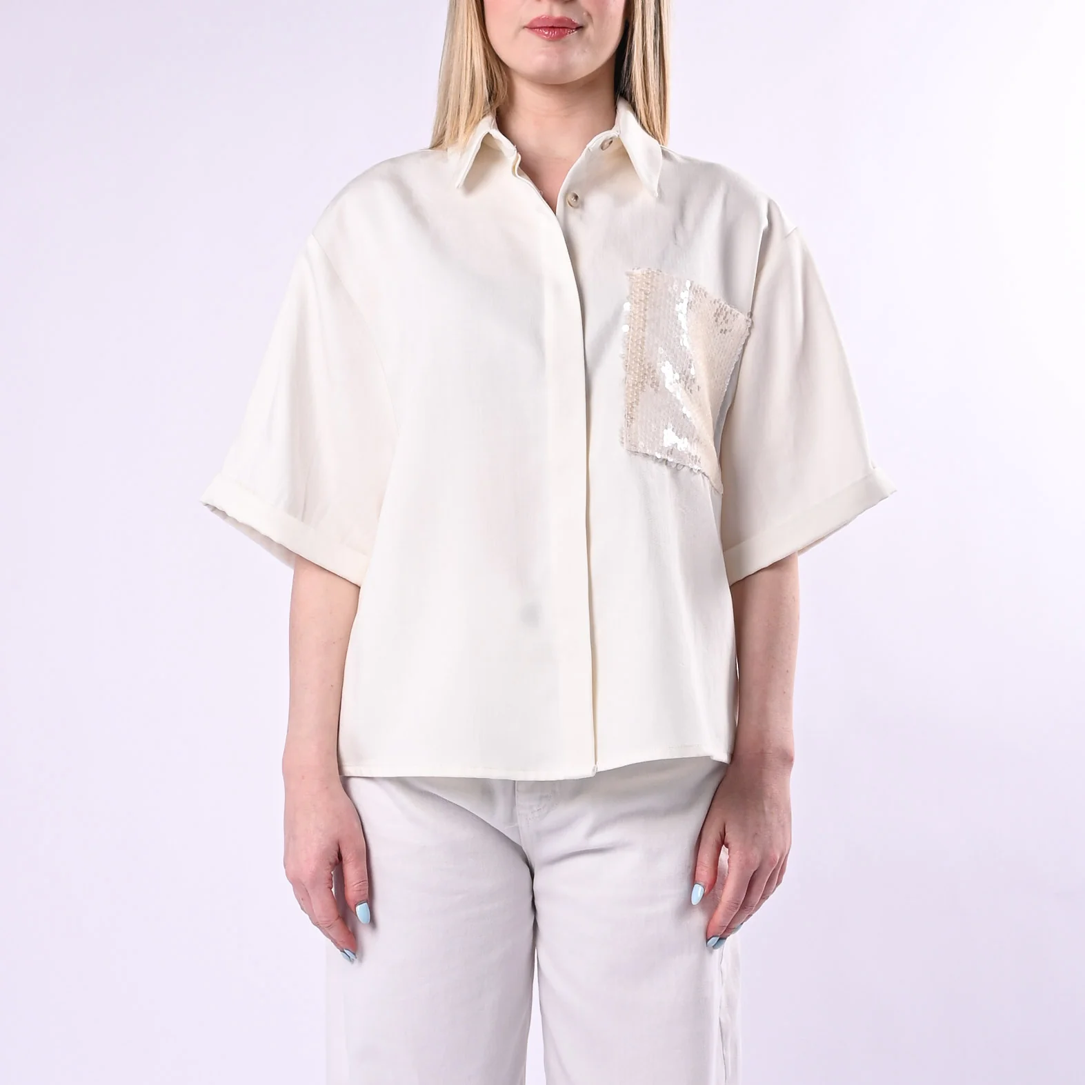 TENSIONE IN - CAMICIA MANICA LARGA IN TENCELL CON TASCA PAILLETTES ART. 26C5144/B - BIANCO - Image 2